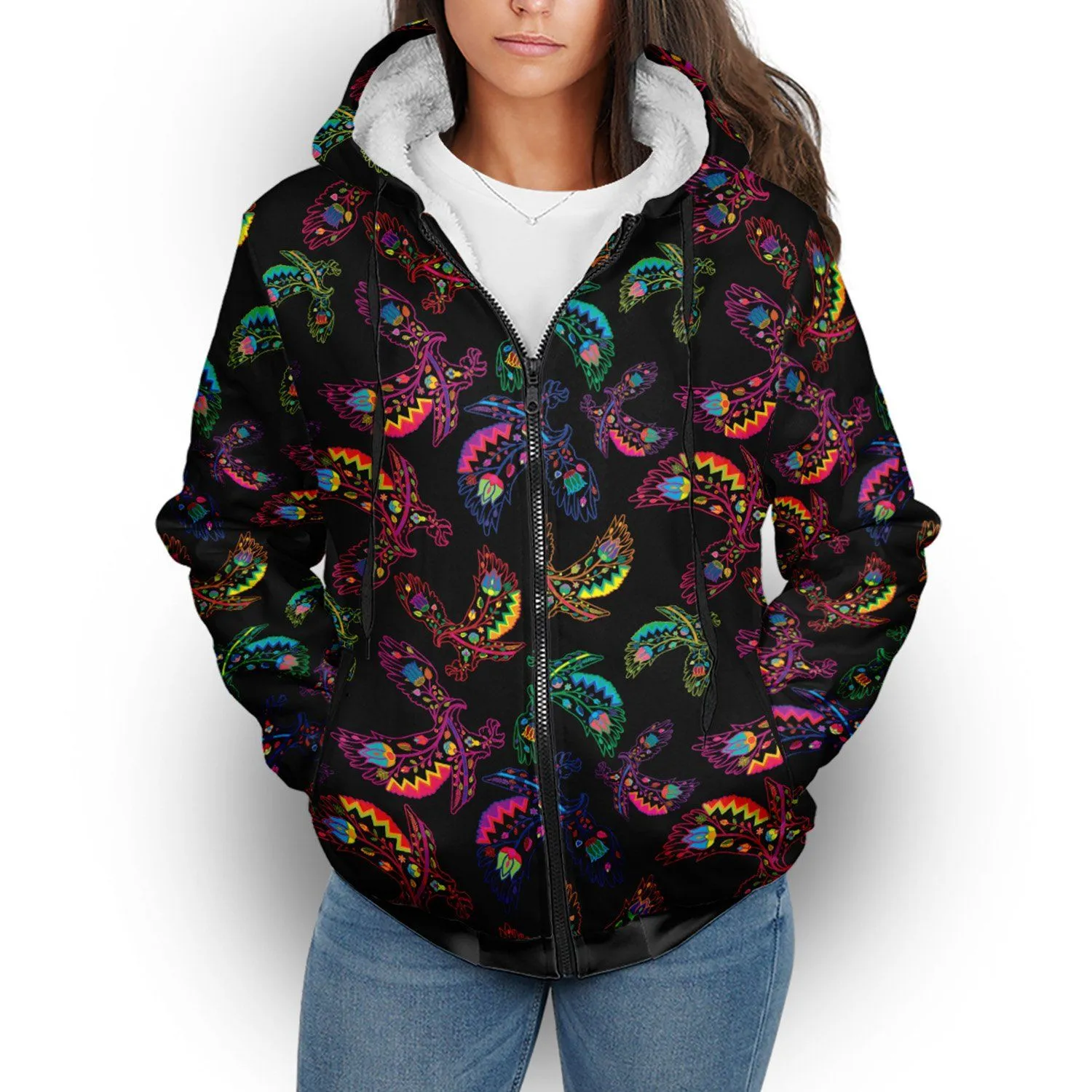 Neon Floral Eagles Sherpa Hoodie