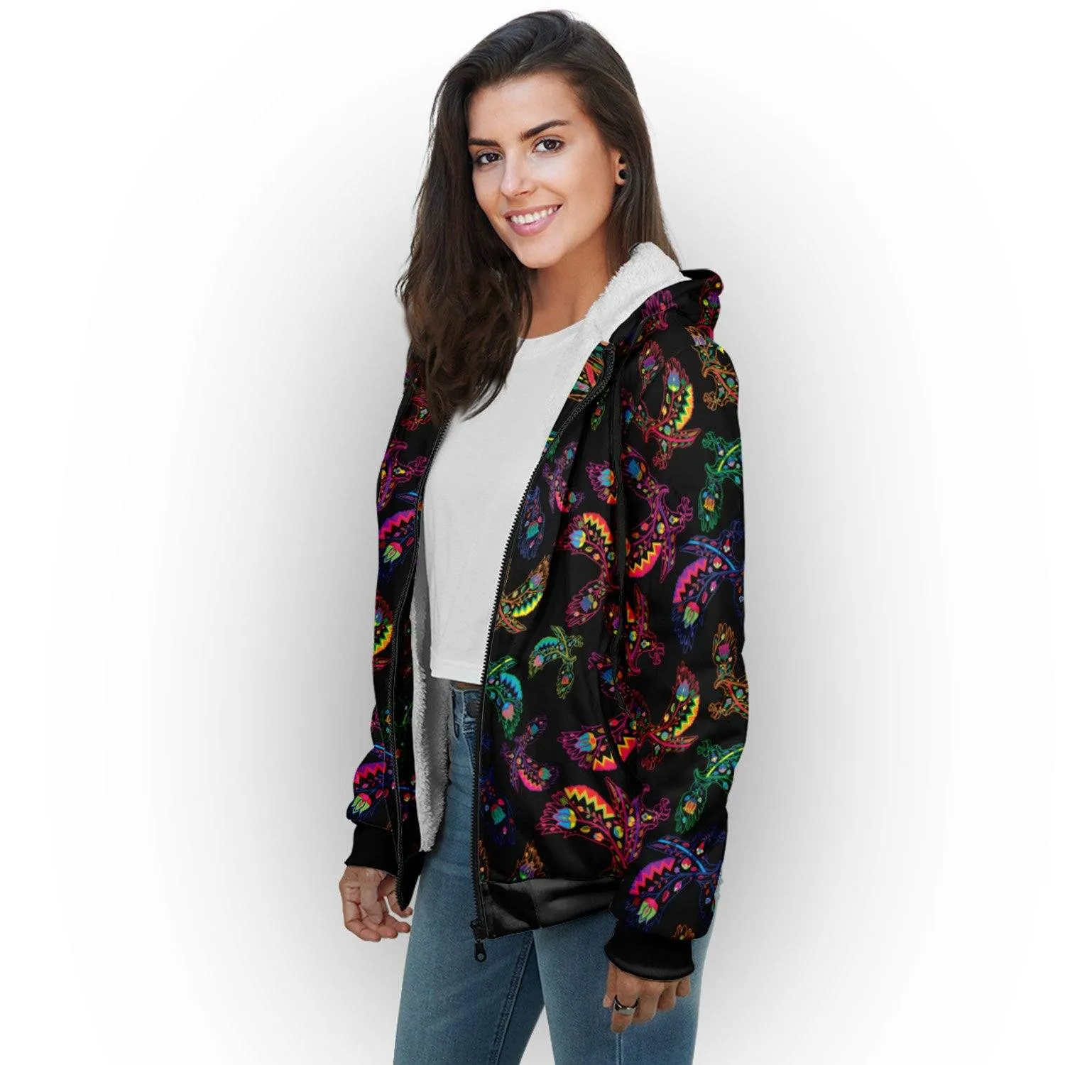 Neon Floral Eagles Sherpa Hoodie