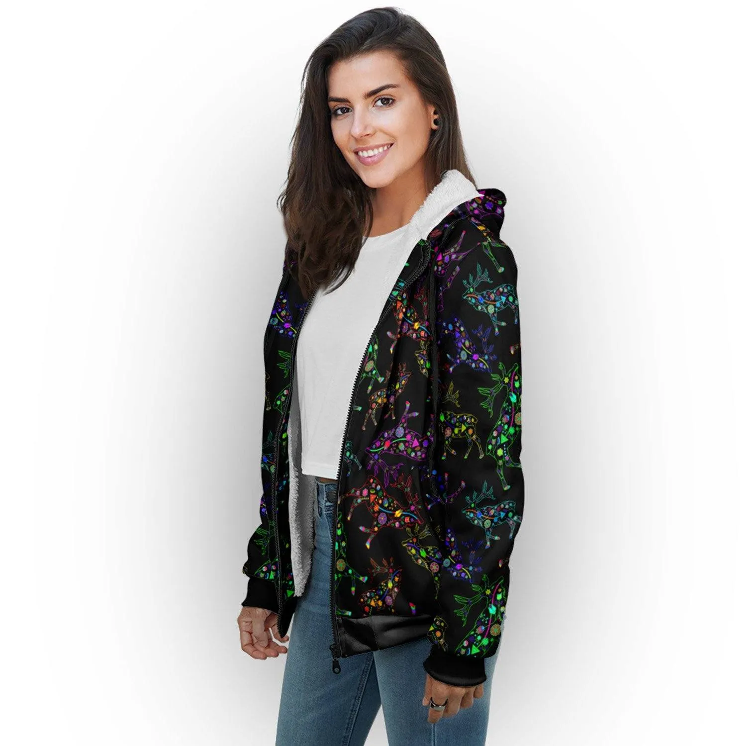 Neon Floral Elks Sherpa Hoodie