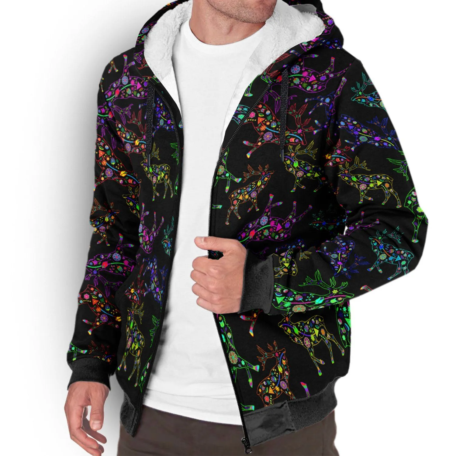 Neon Floral Elks Sherpa Hoodie