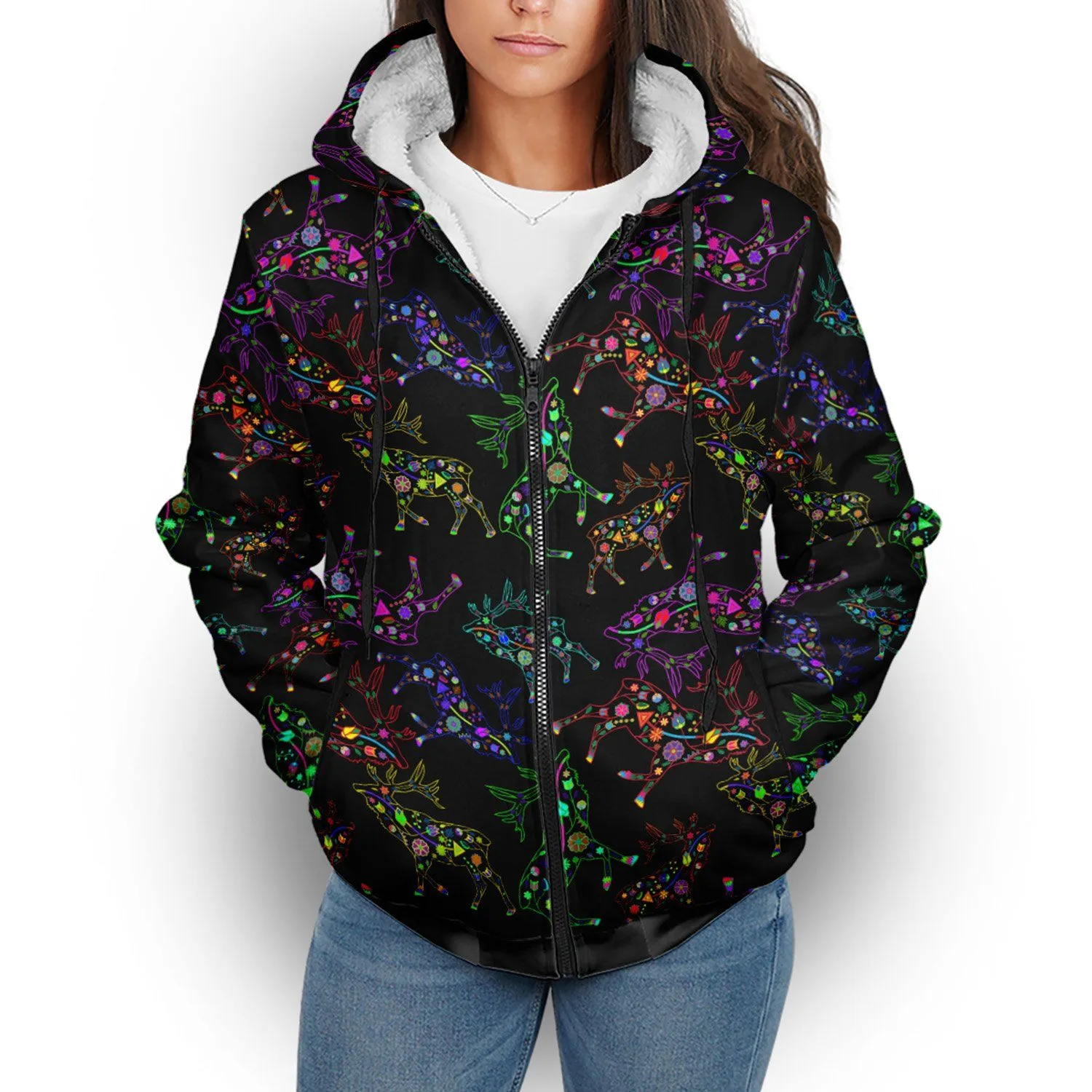 Neon Floral Elks Sherpa Hoodie