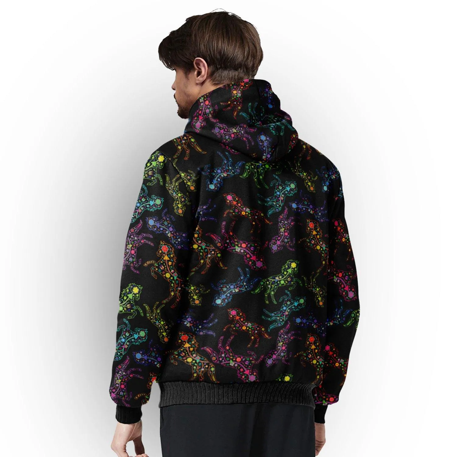 Neon Floral Horses Sherpa Hoodie