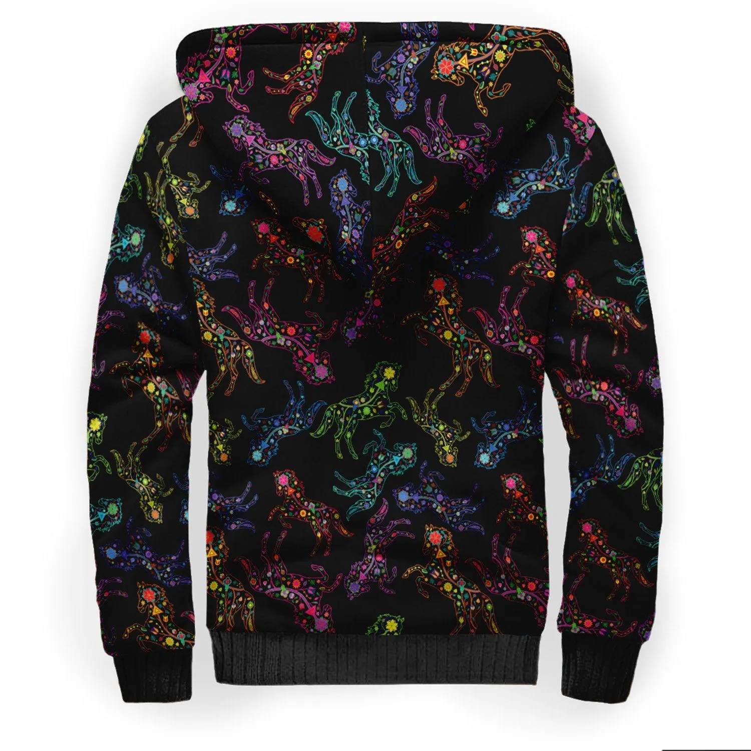 Neon Floral Horses Sherpa Hoodie