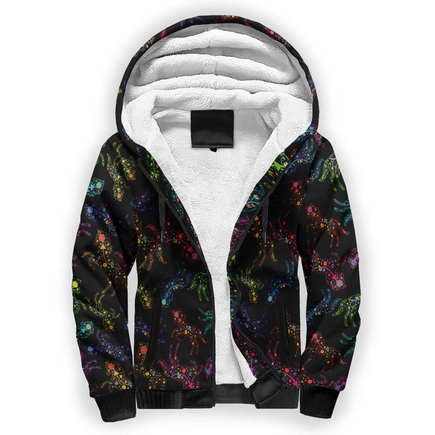 Neon Floral Horses Sherpa Hoodie