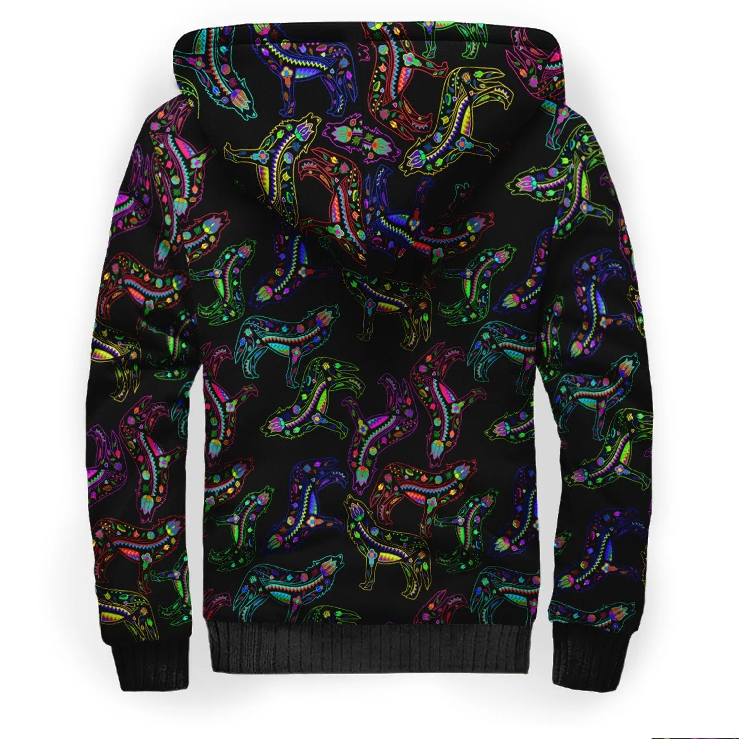 Neon Floral Wolves Sherpa Hoodie