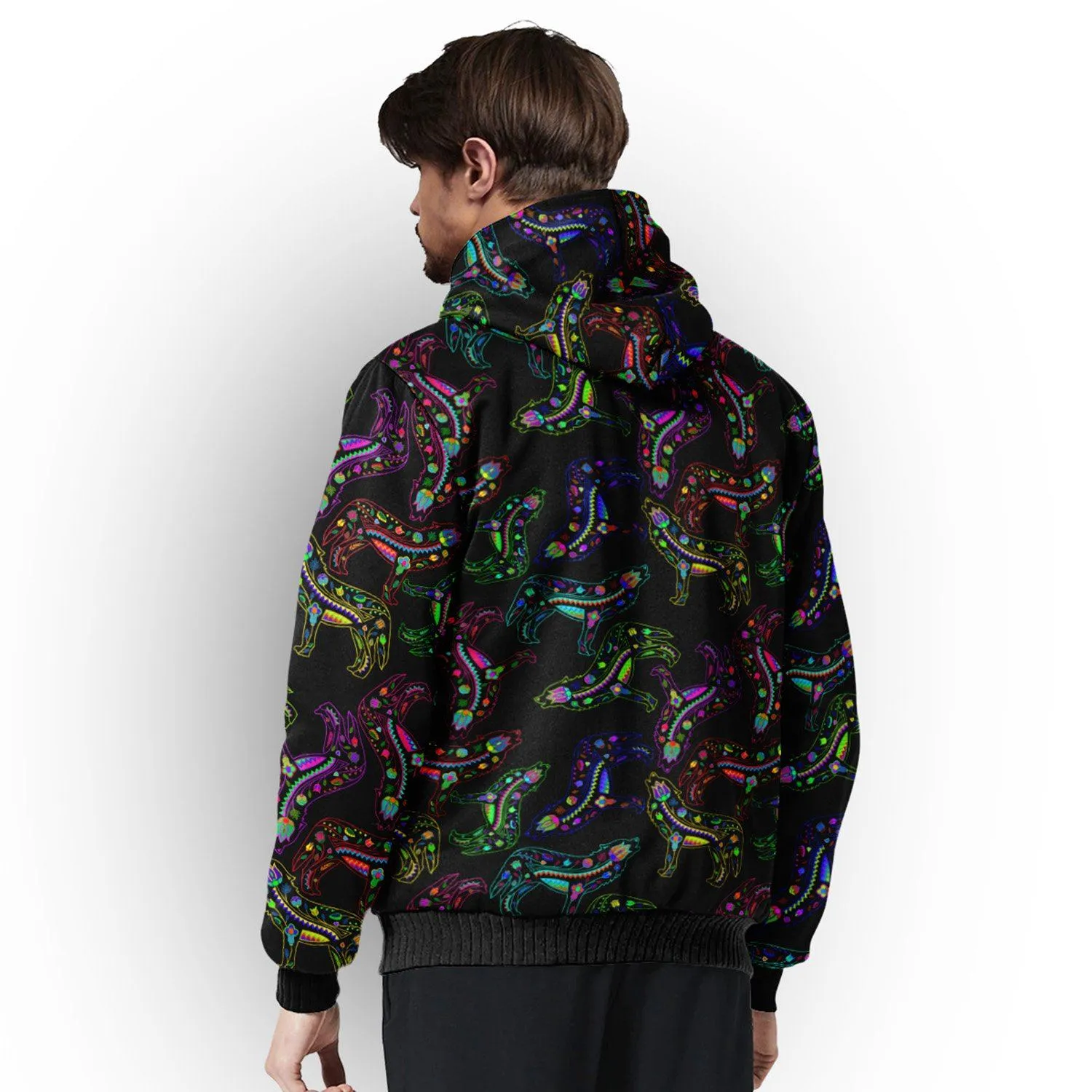 Neon Floral Wolves Sherpa Hoodie