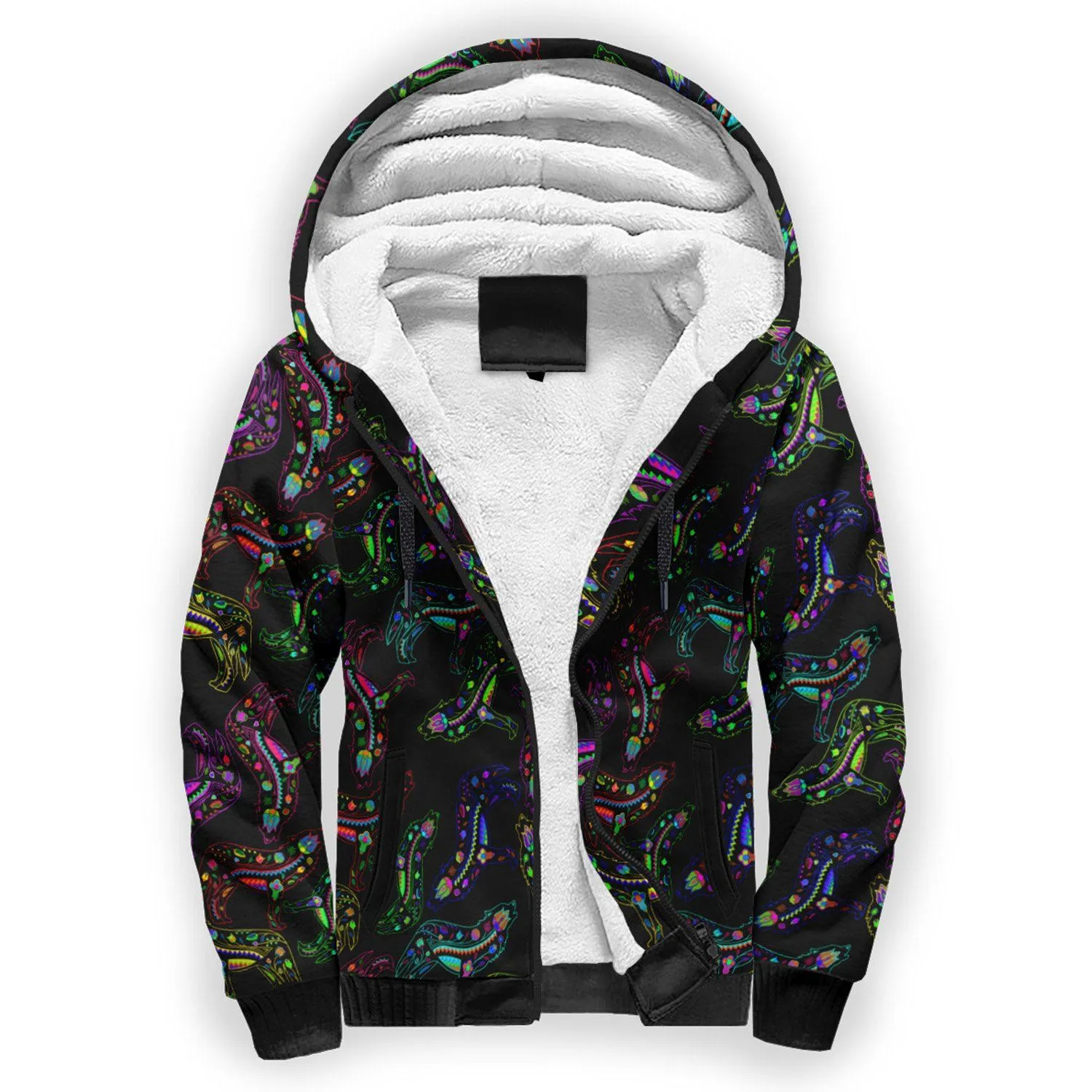 Neon Floral Wolves Sherpa Hoodie