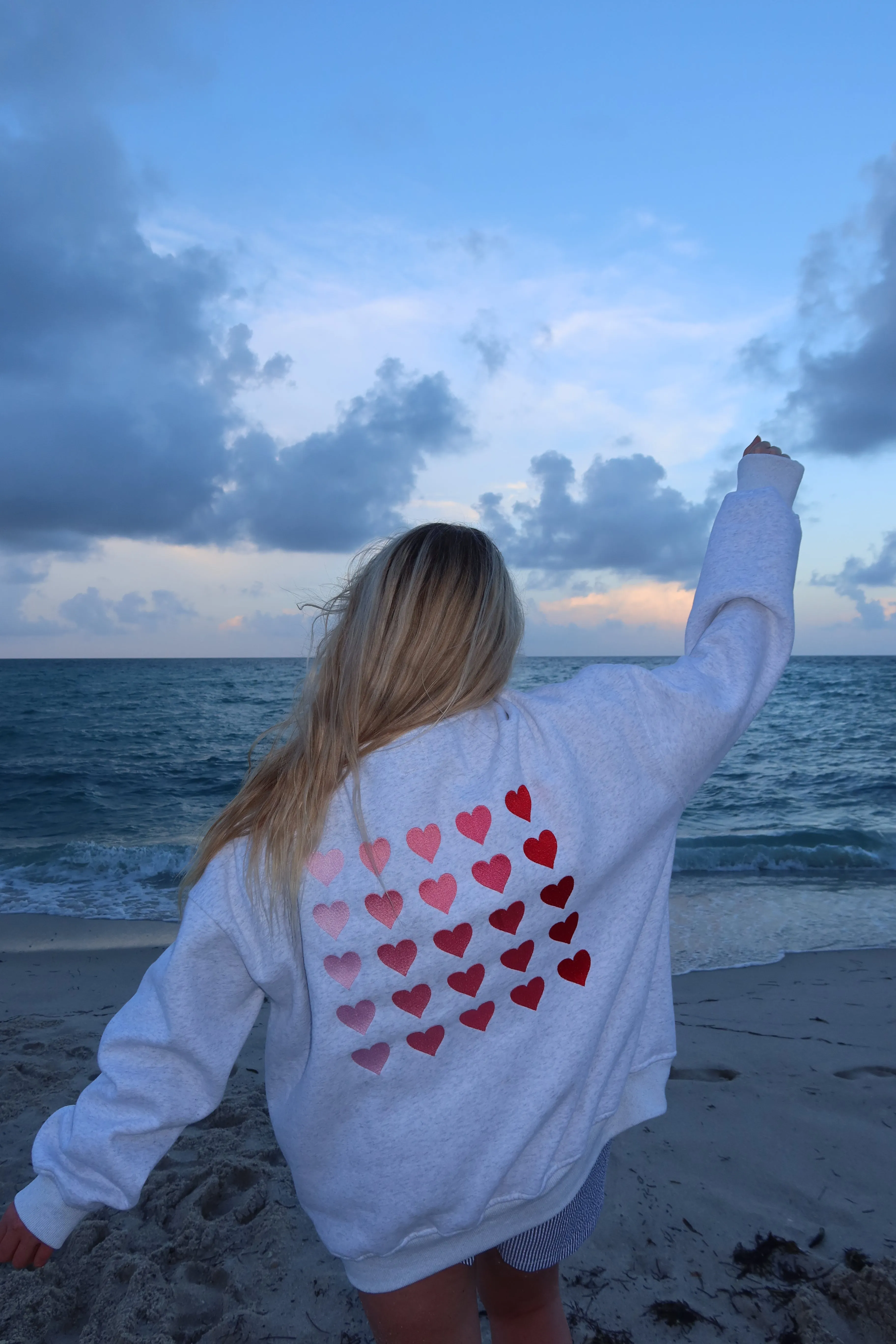 Ombre Hearts Embroider Sweatshirt