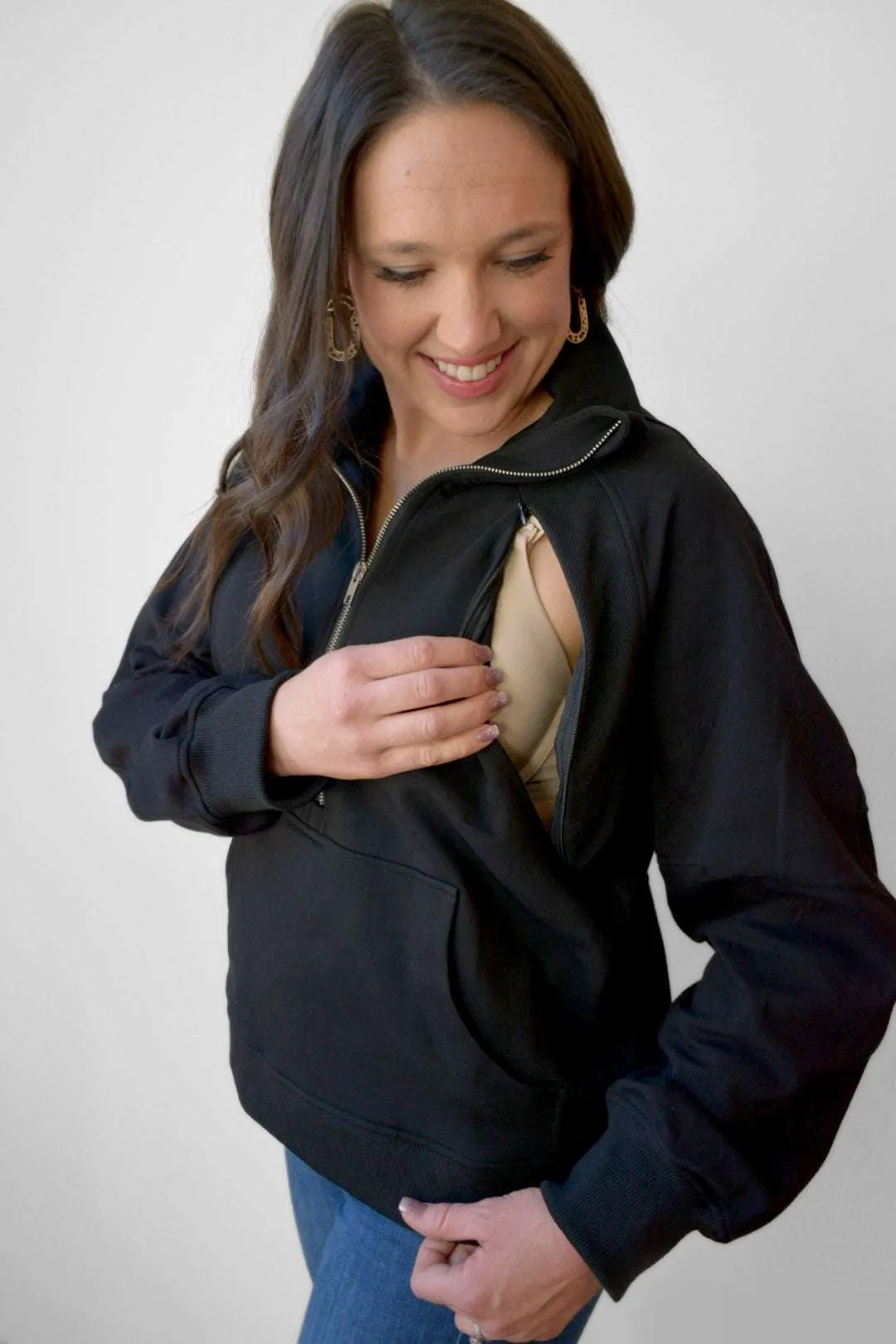 Oversized Three Zip Breastfeeding Sweatshirt