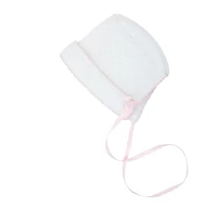 Paty White Bonnet w/ Ribbon Tie & Picot Trim 110