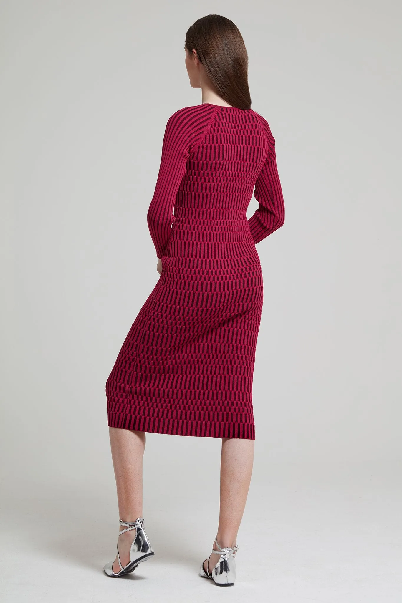 Plaited Ribbed-Knit Dress