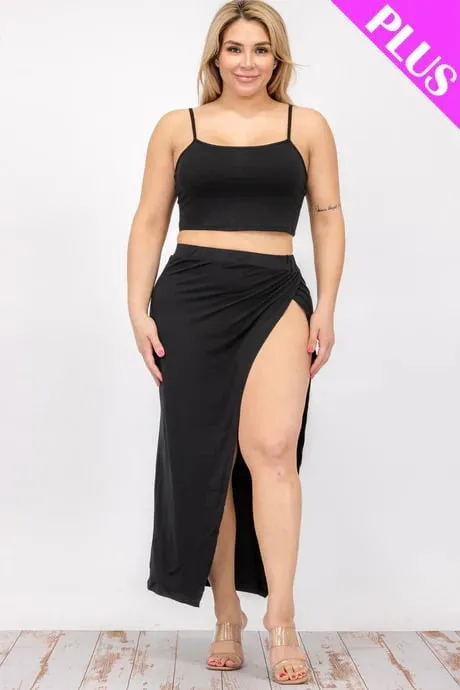 Plus size crop cami & split thigh maxi skirt set