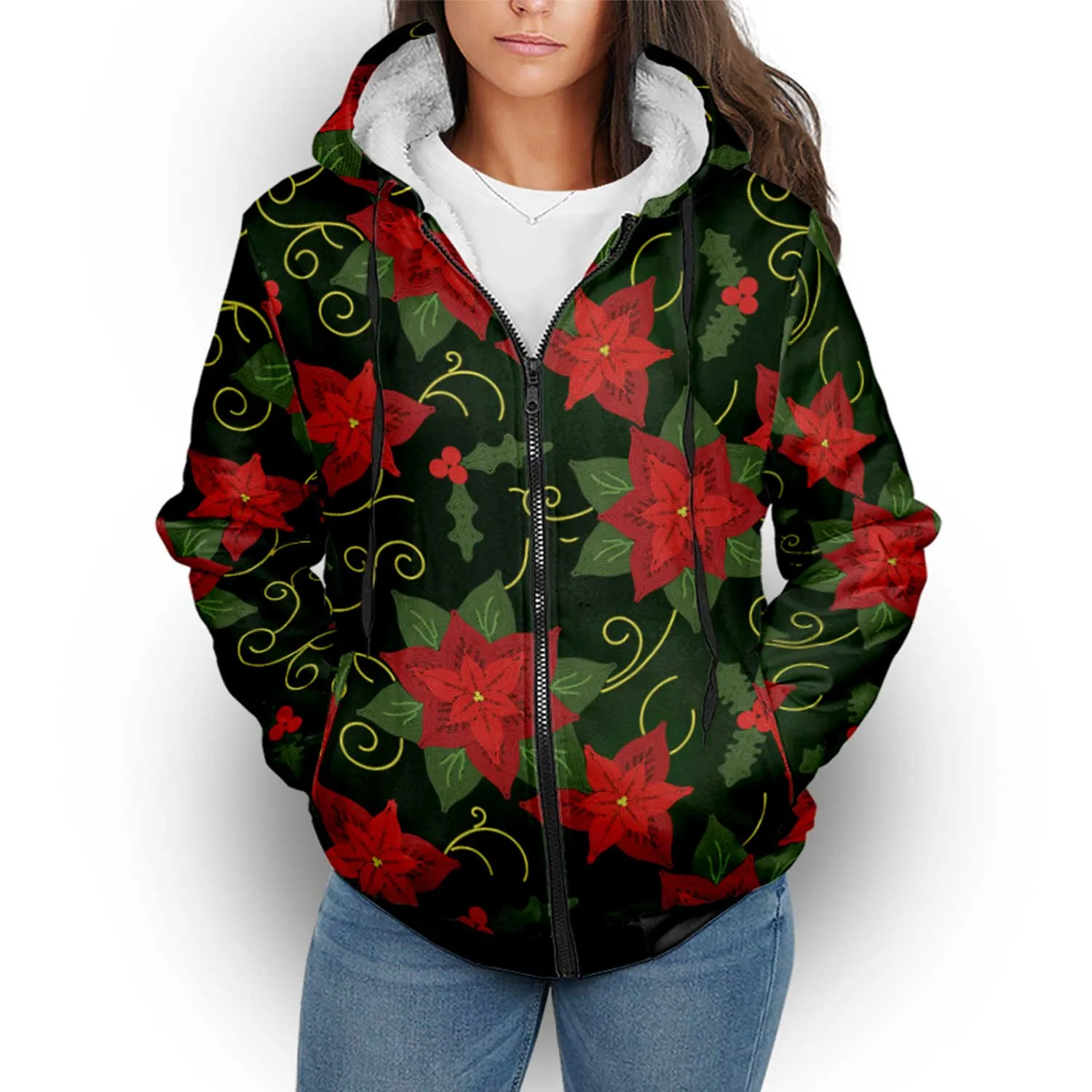 Poinsetta Parade Sherpa Hoodie