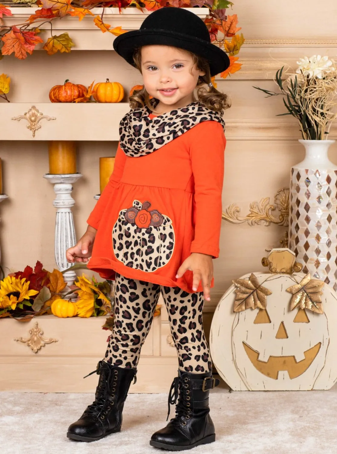 Purrfect Pumpkin Tunic, Leopard Leggings and Scarf Set