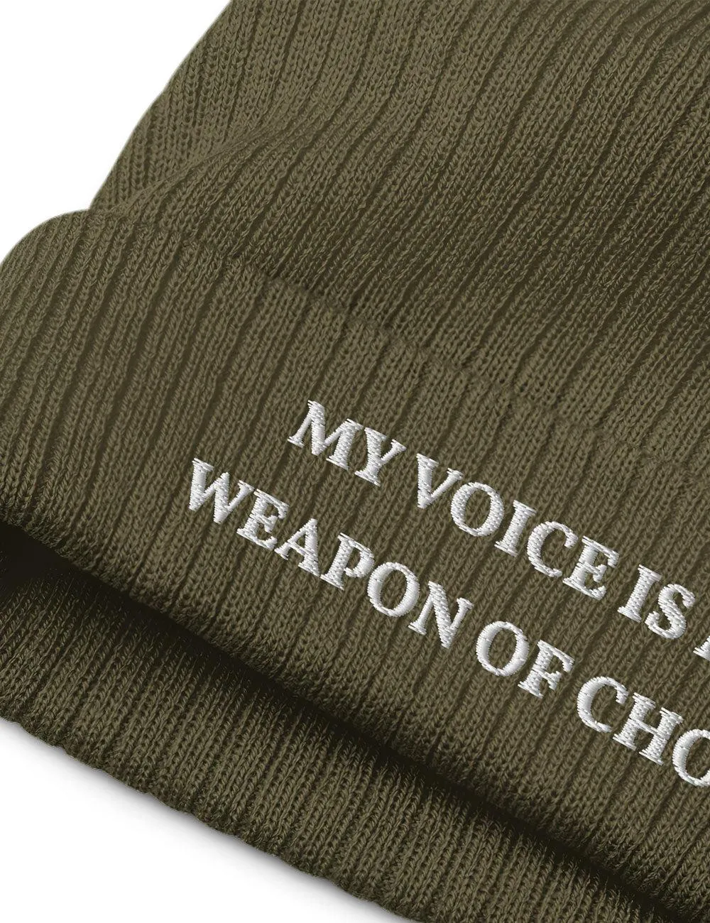 "Weapon of Choice" Ribbed Knit Embroidered Beanie