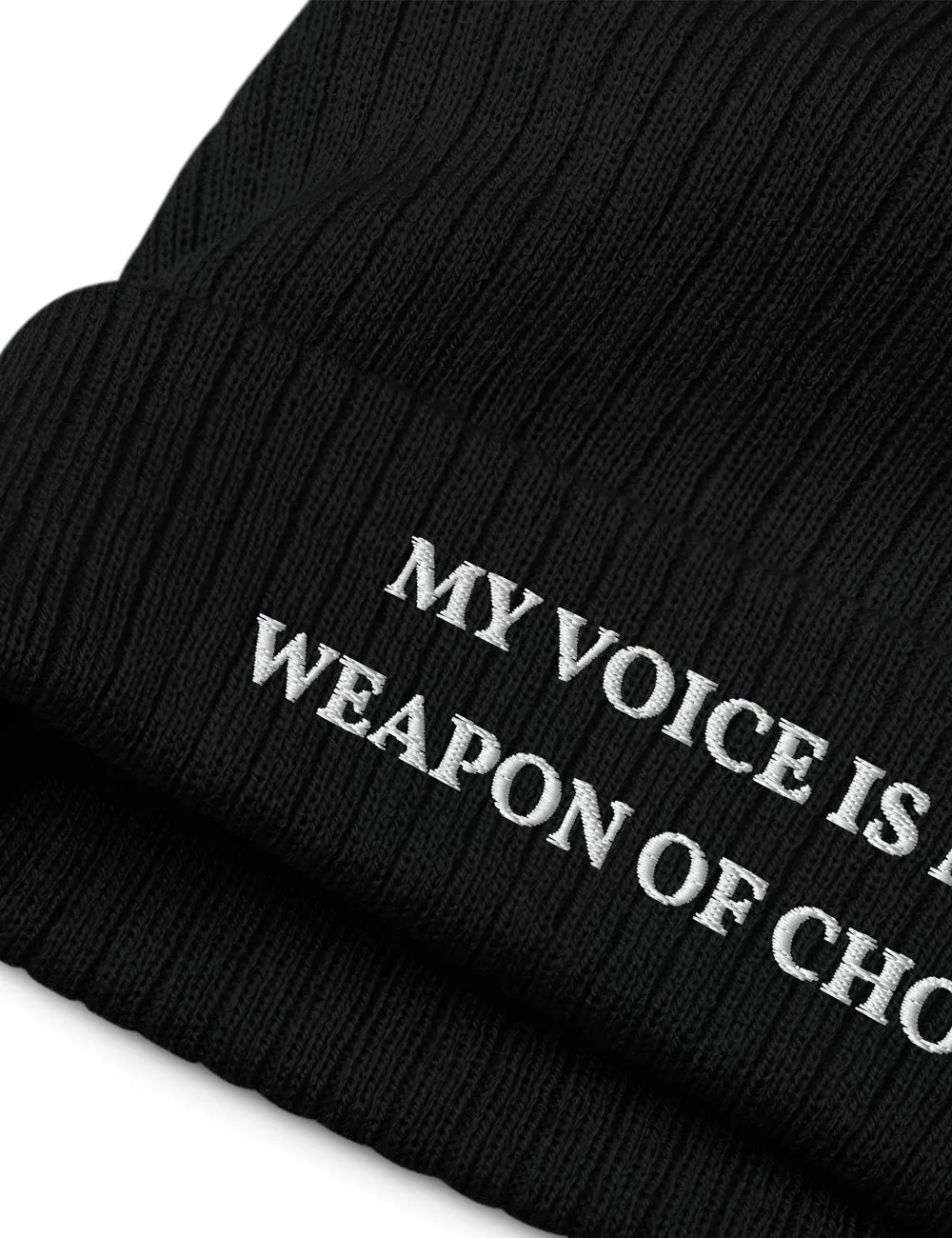 "Weapon of Choice" Ribbed Knit Embroidered Beanie