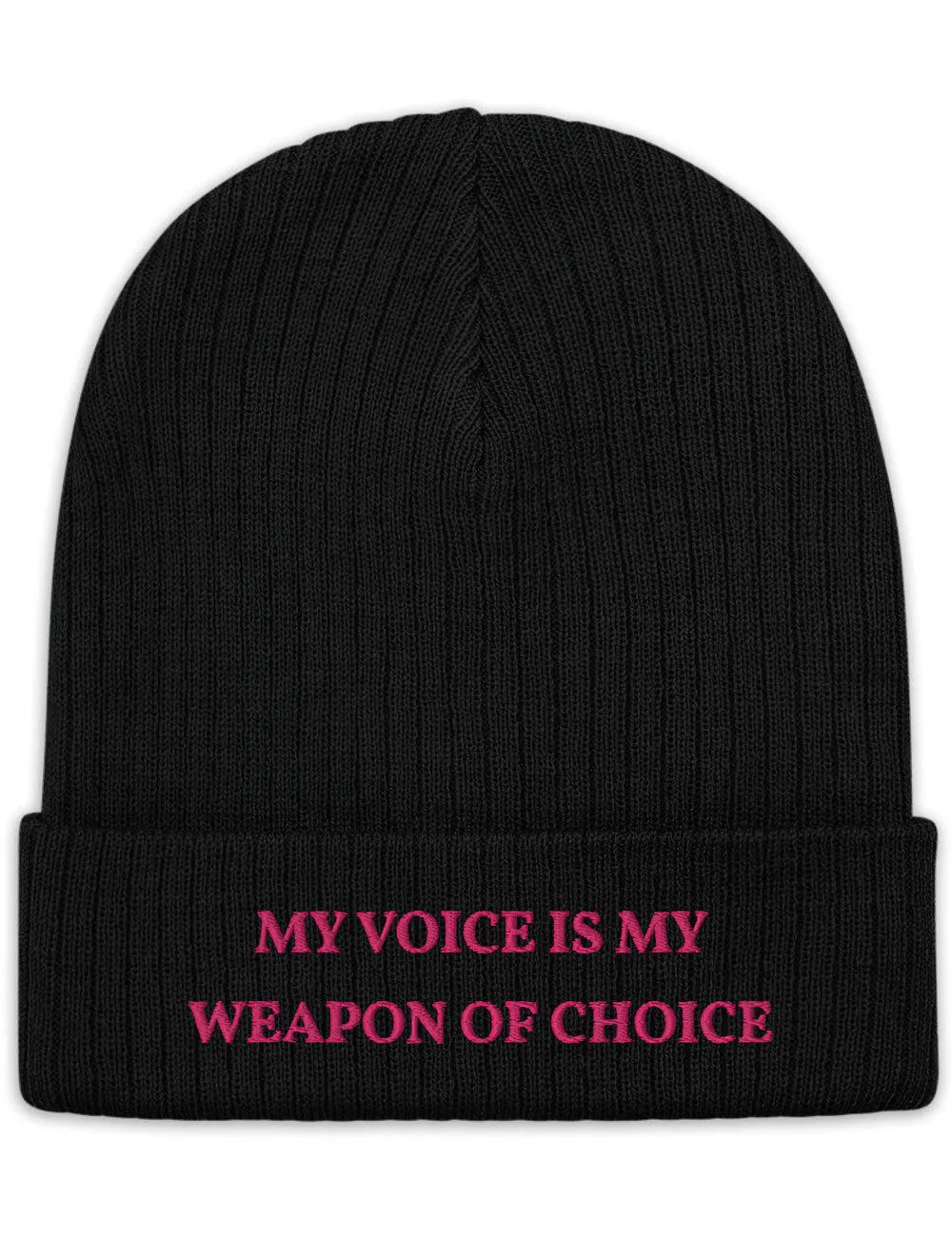 "Weapon of Choice" Ribbed Knit Embroidered Beanie