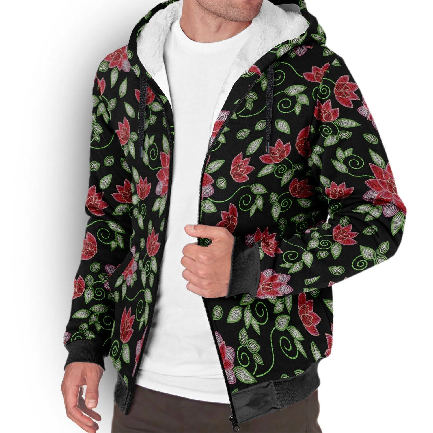 Red Beaded Rose Sherpa Hoodie