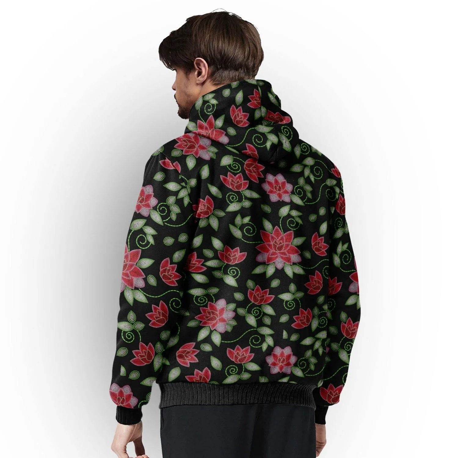 Red Beaded Rose Sherpa Hoodie