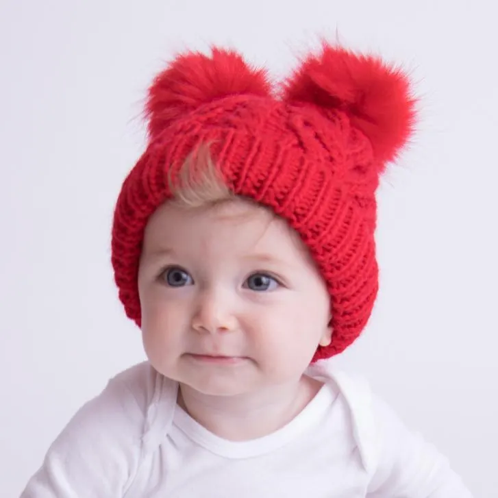 Red Fluffer Beanie Hat for Babies, Toddlers & Kids