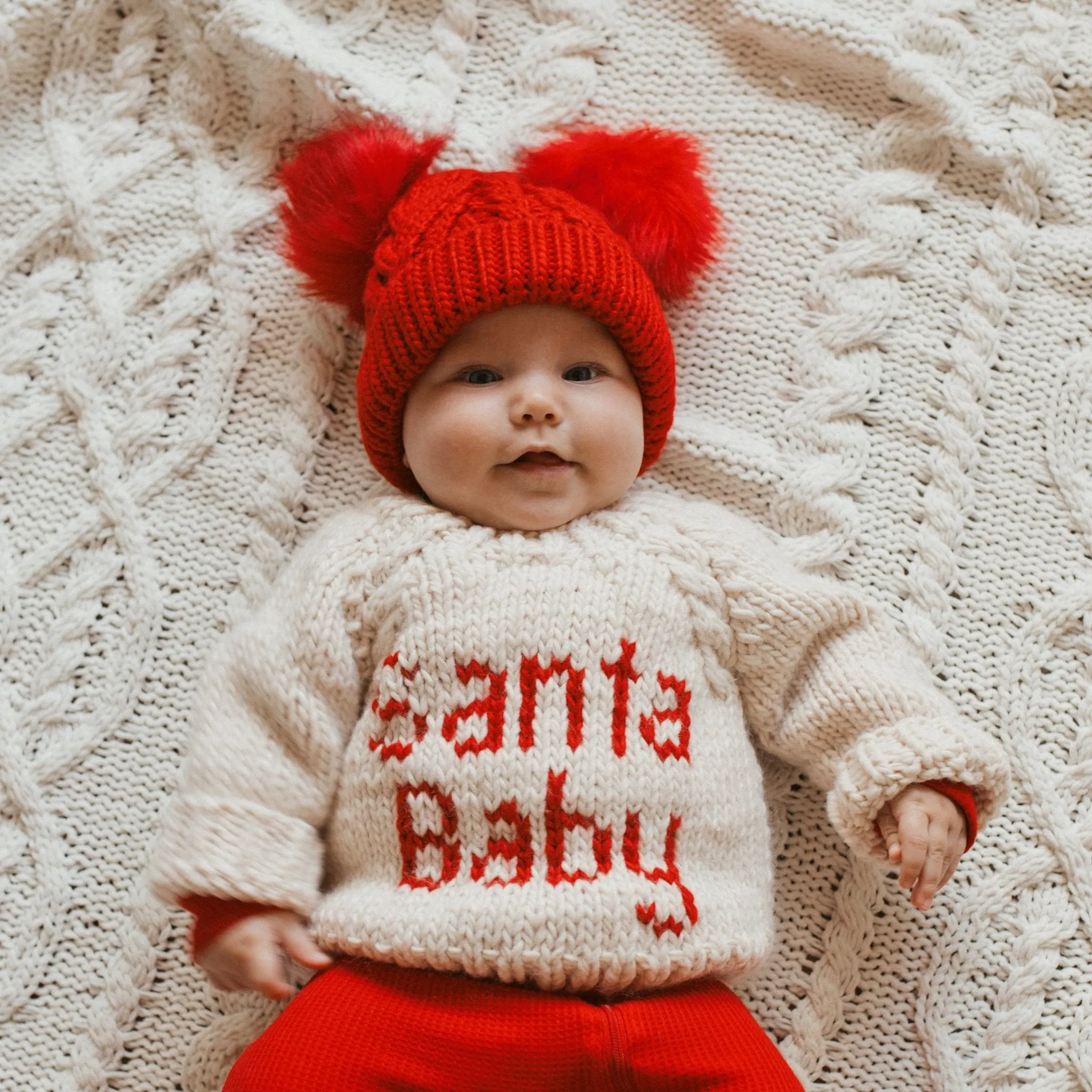 Red Fluffer Beanie Hat for Babies, Toddlers & Kids