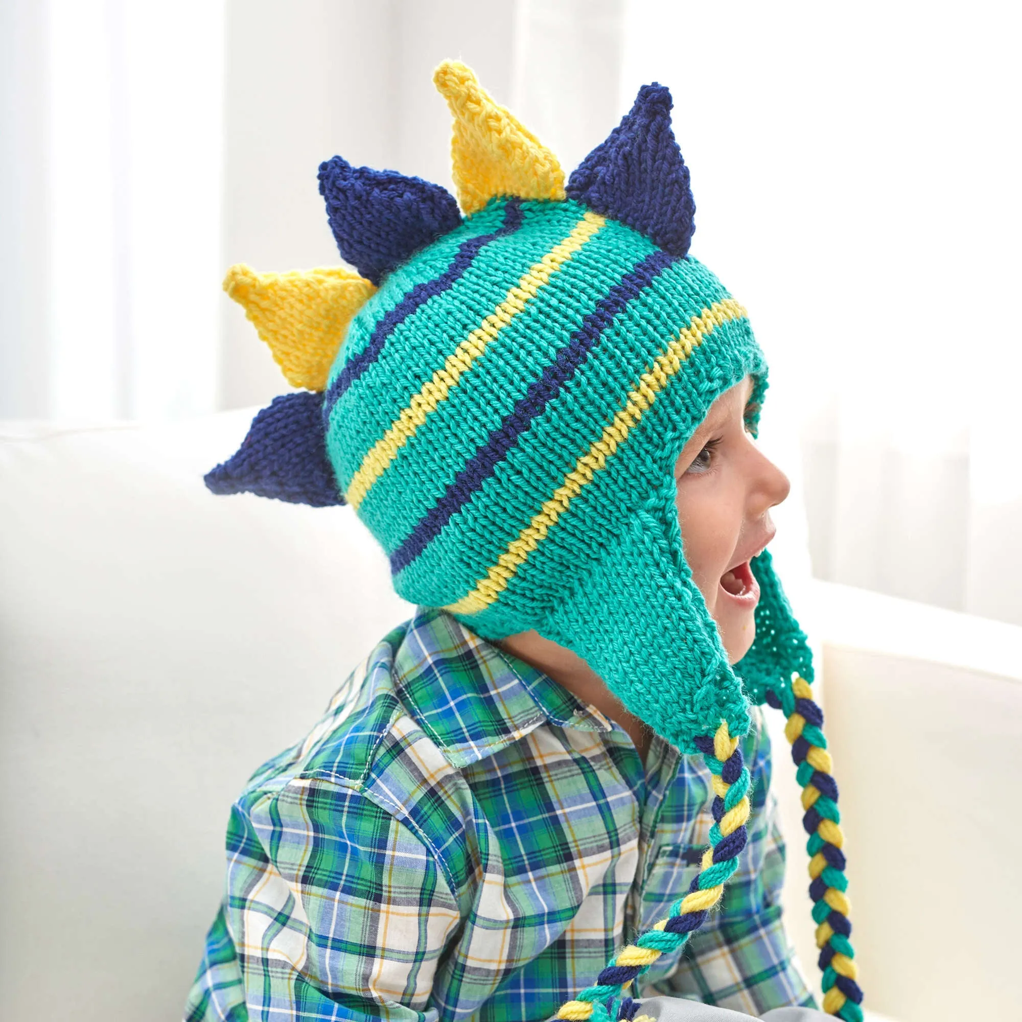 Red Heart Dino Stripes Knit Hat