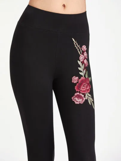 Rose embroidery detail fashion leggings