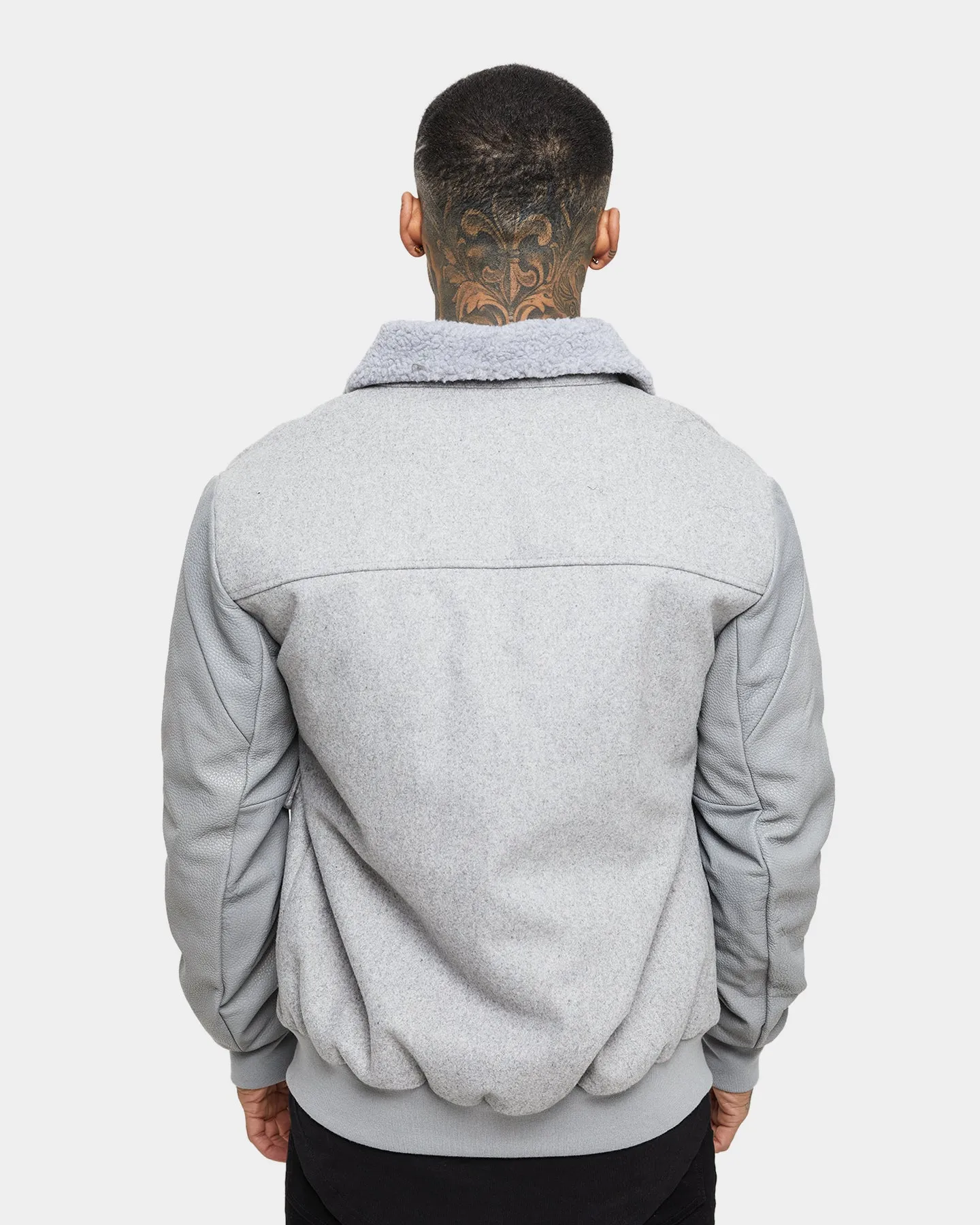 Saint Morta Maverick Sherpa Leather Jacket Light Grey