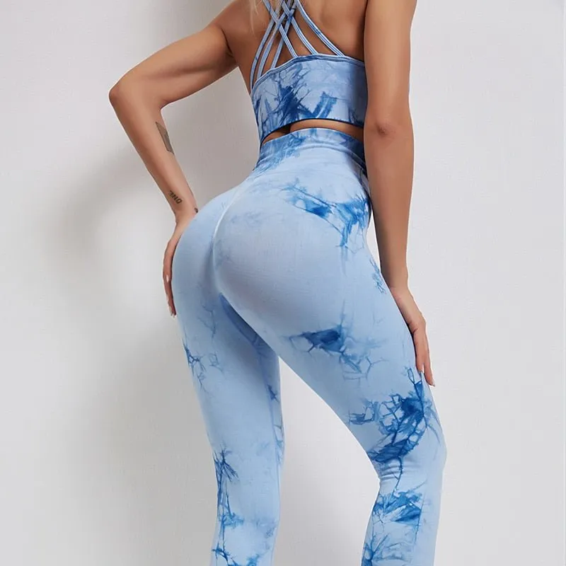 Seamless Leggings Yoga Set Gym Fitness Summer Clothing Sportswear High Waist Athletic  Sports Workout Bra Suits New Tie Dyeing