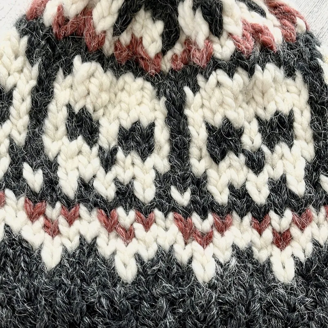 Skull Beanie with Faux Fur Pom