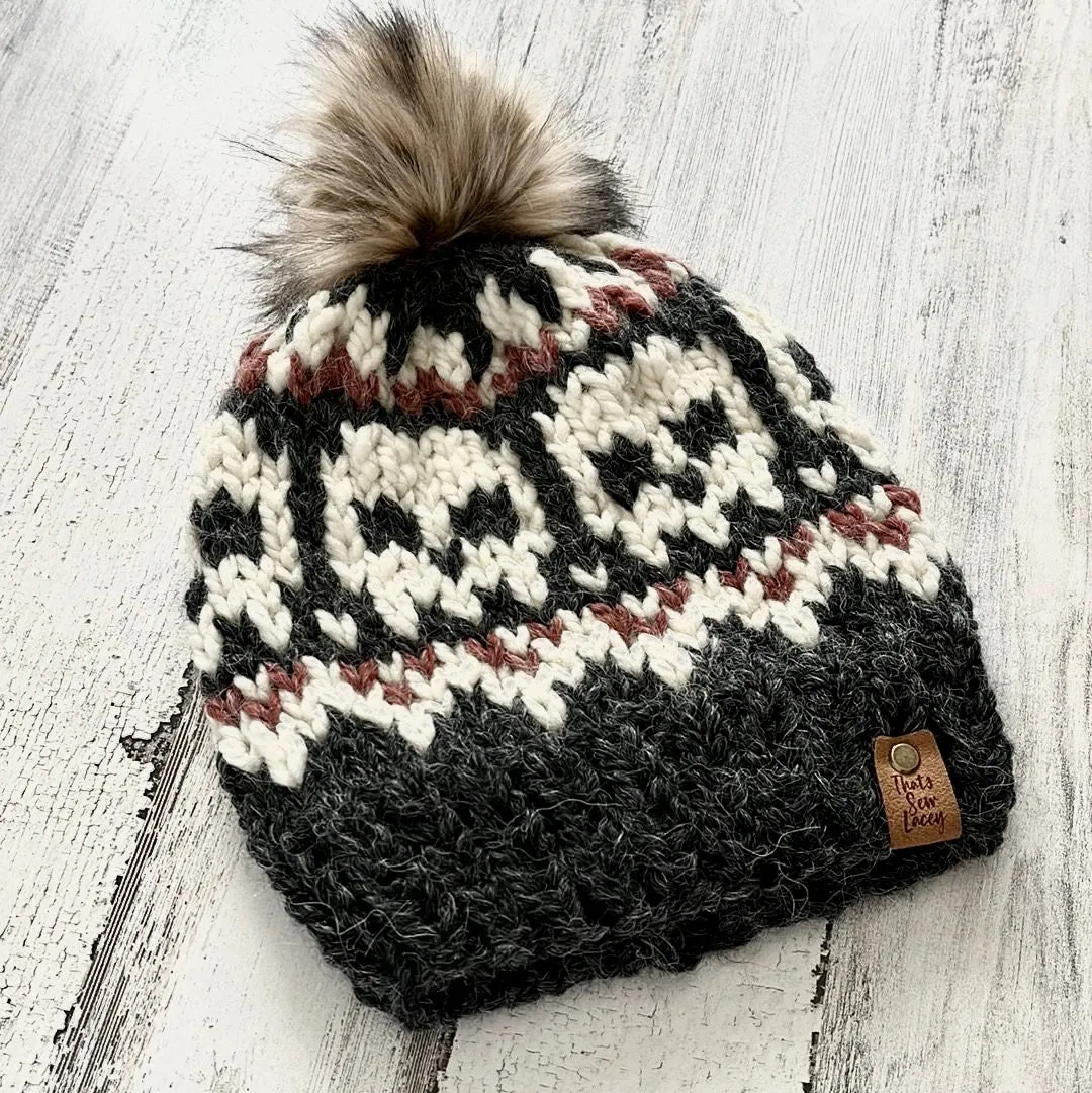 Skull Beanie with Faux Fur Pom