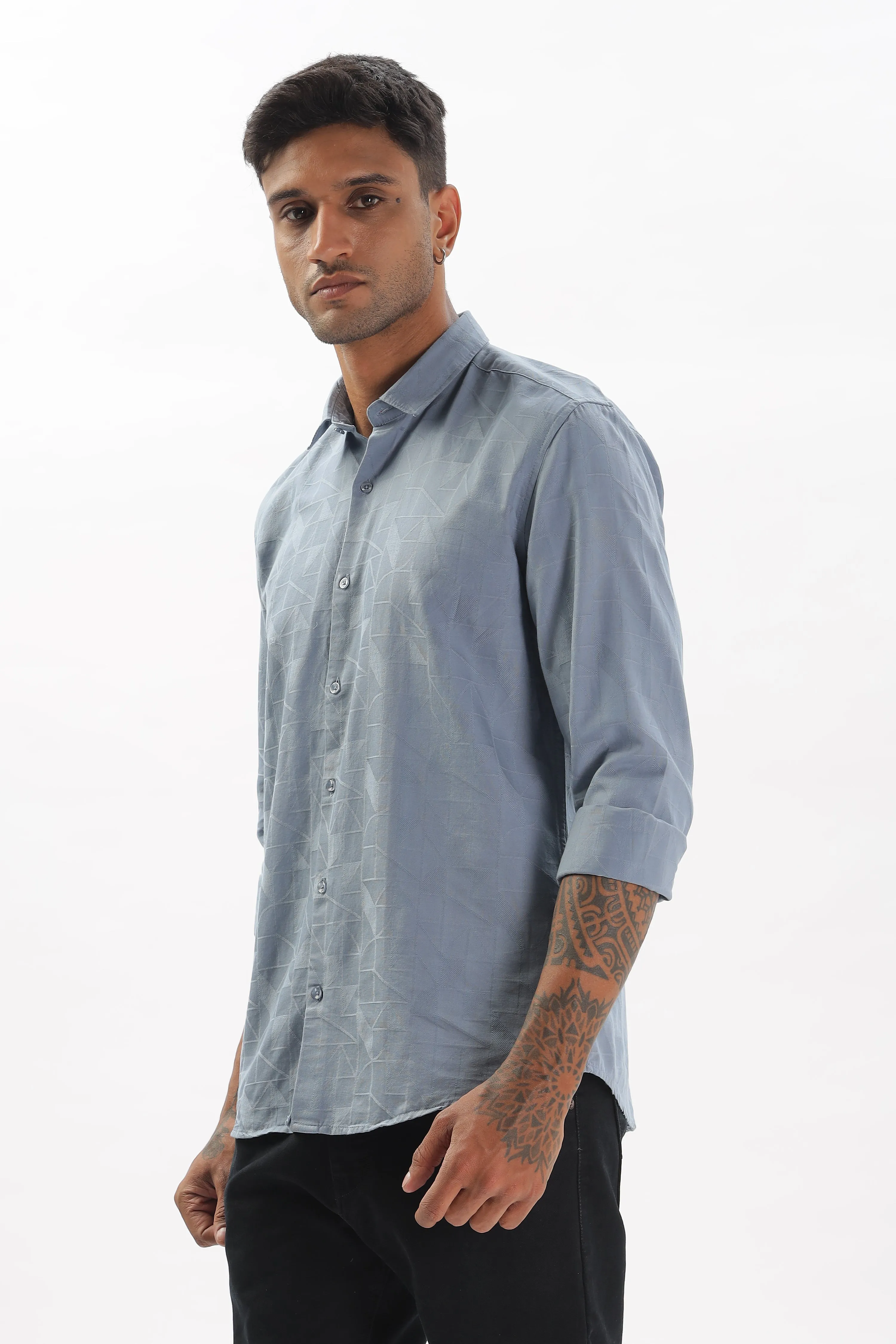 Sky Blue Textured Party Wear Shirt