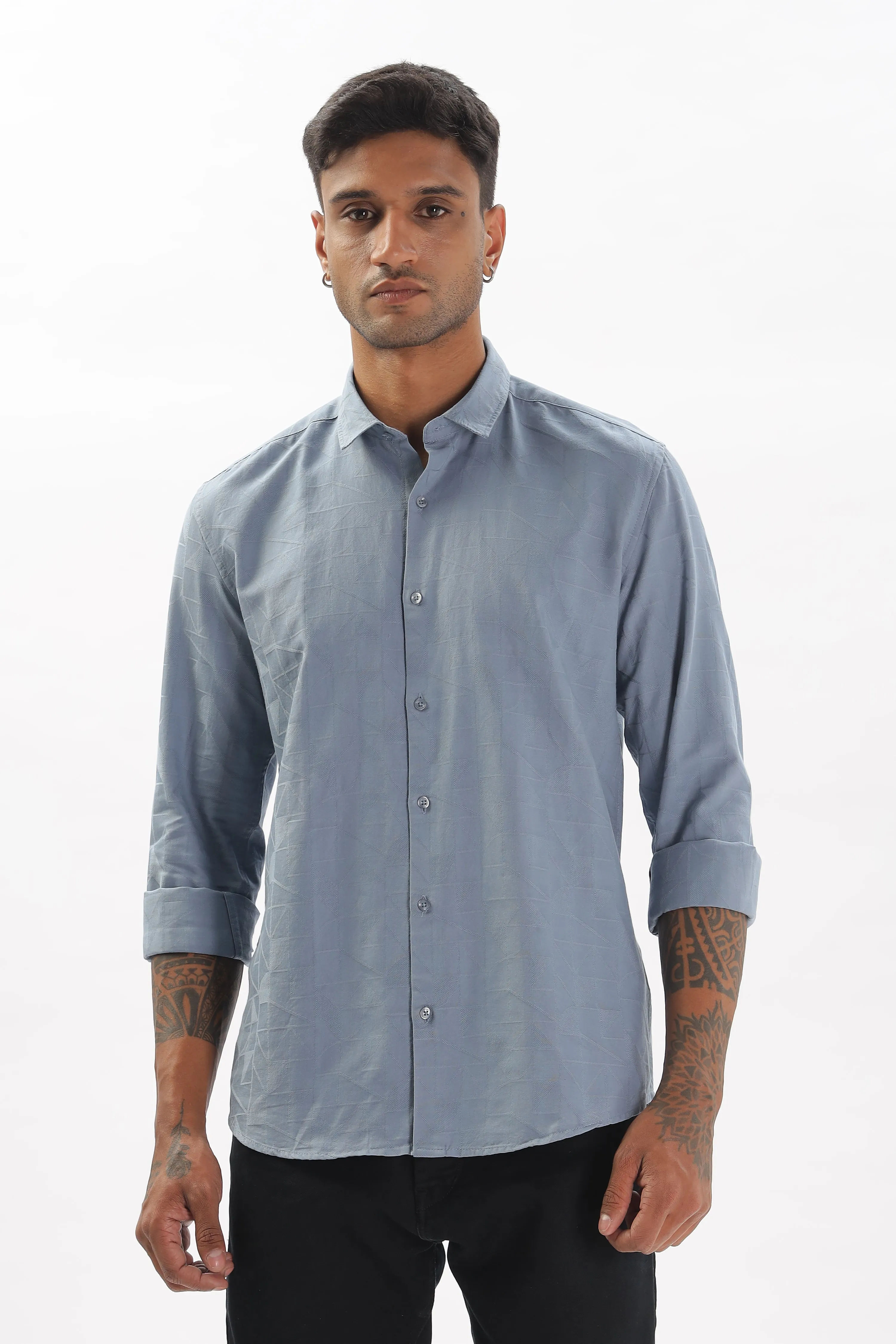 Sky Blue Textured Party Wear Shirt