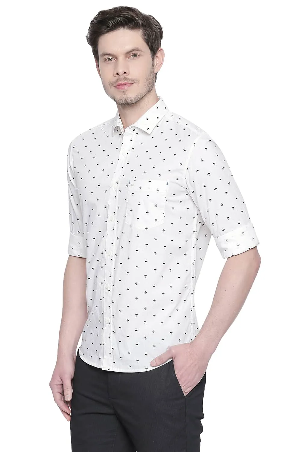 Slim Fit Poplin Printed Shirt