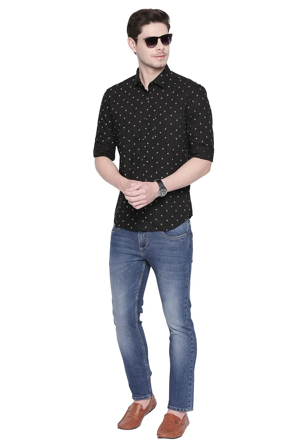 Slim Fit Poplin Printed Shirt