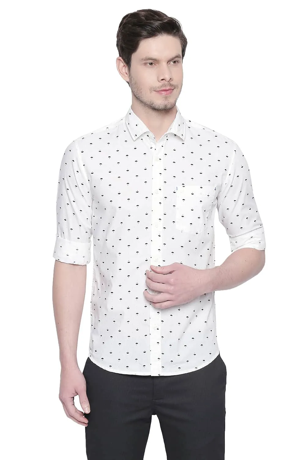 Slim Fit Poplin Printed Shirt