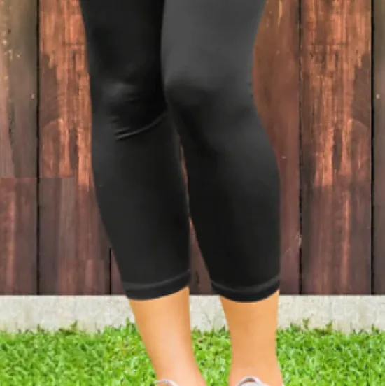 Solid Black CAPRI W/ POCKETS Double Brushed Super SOFT Yoga Band Leggings Plus OS TC TC2 Capris rts