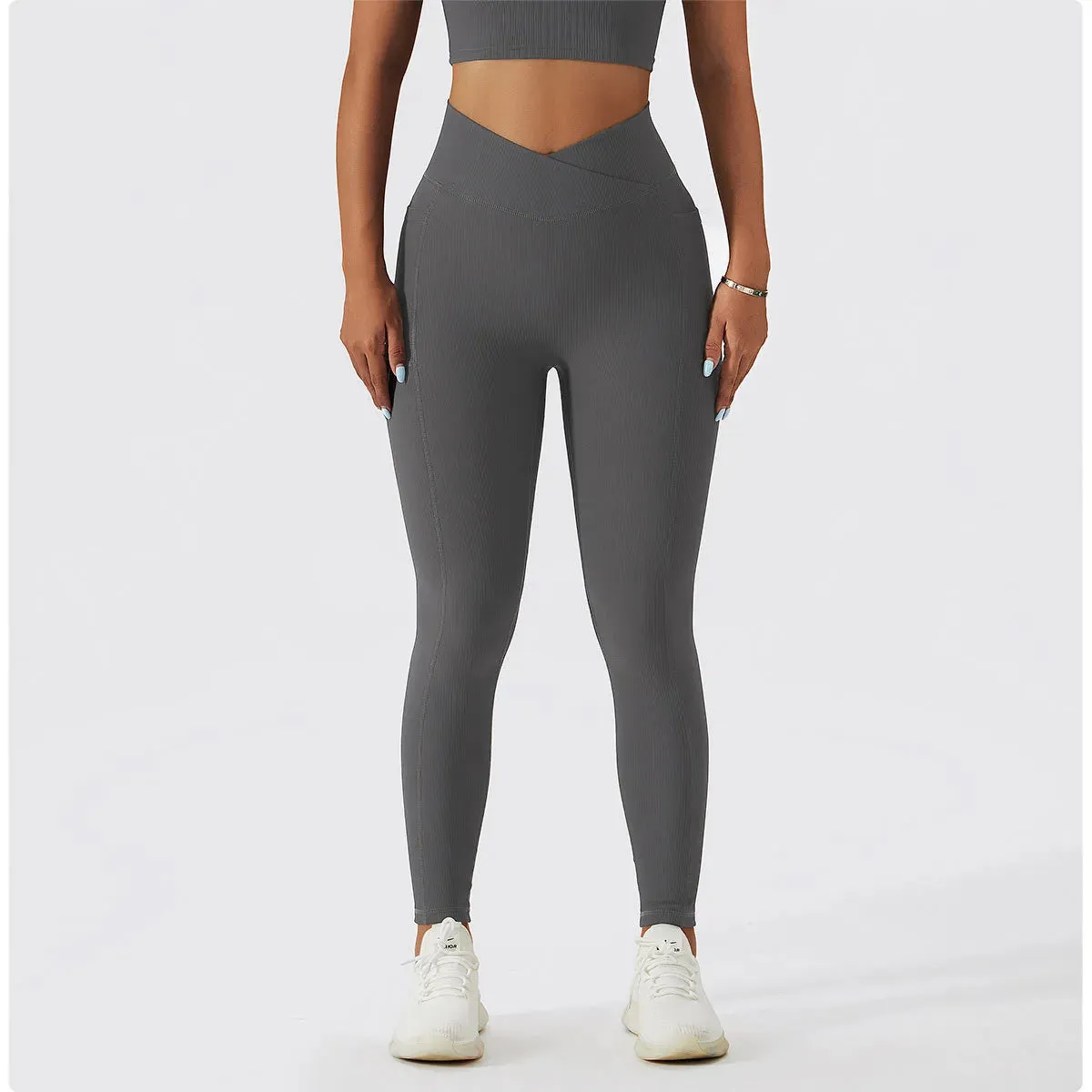 Solid Color Ribbed Yoga Leggings