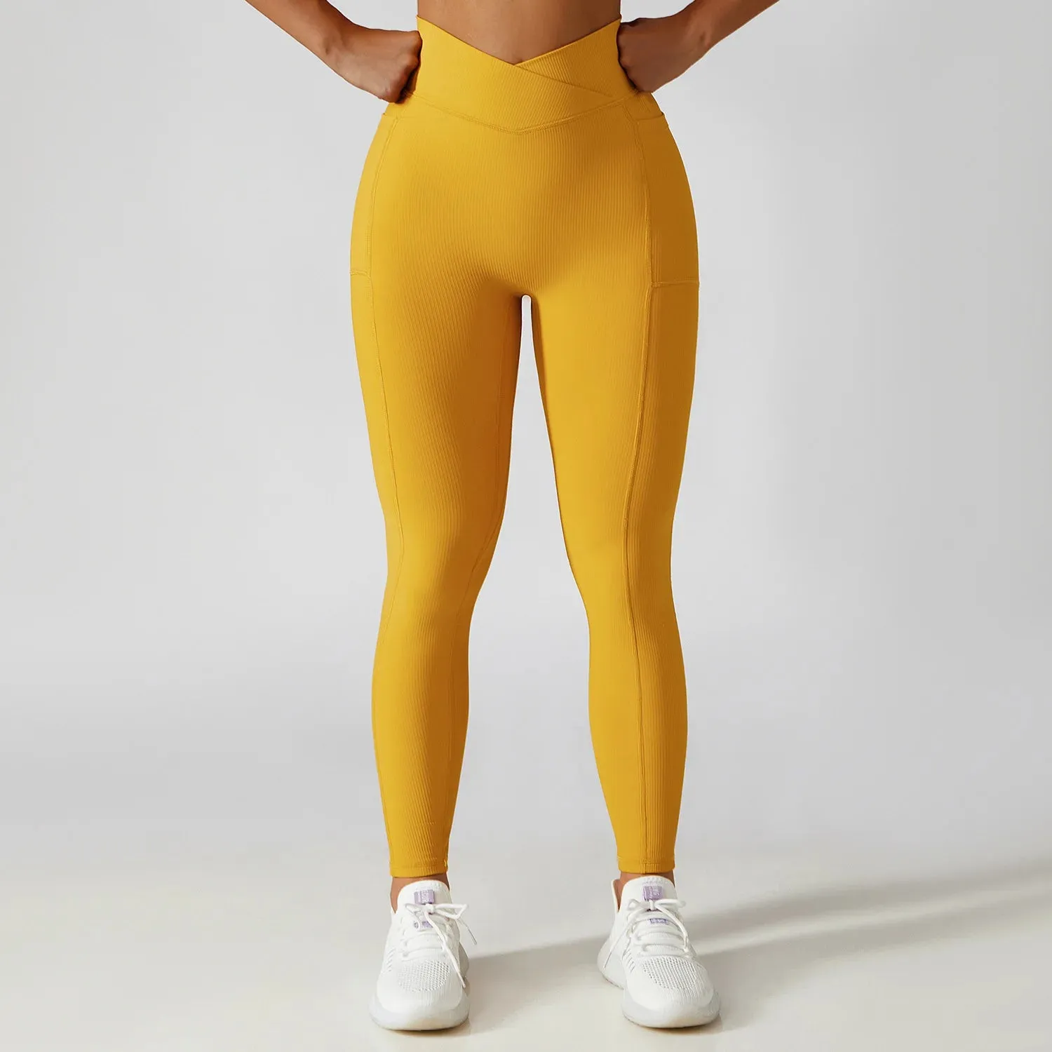 Solid Color Ribbed Yoga Leggings