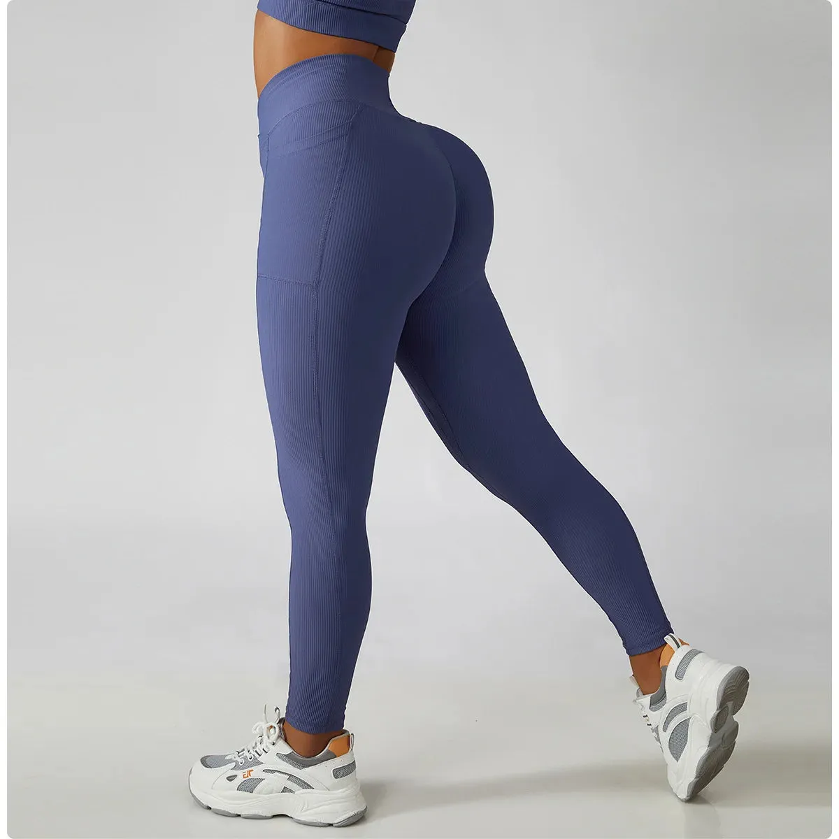 Solid Color Ribbed Yoga Leggings