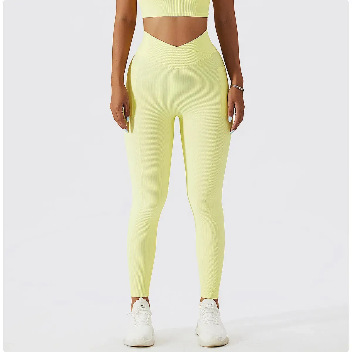 Solid Color Ribbed Yoga Leggings