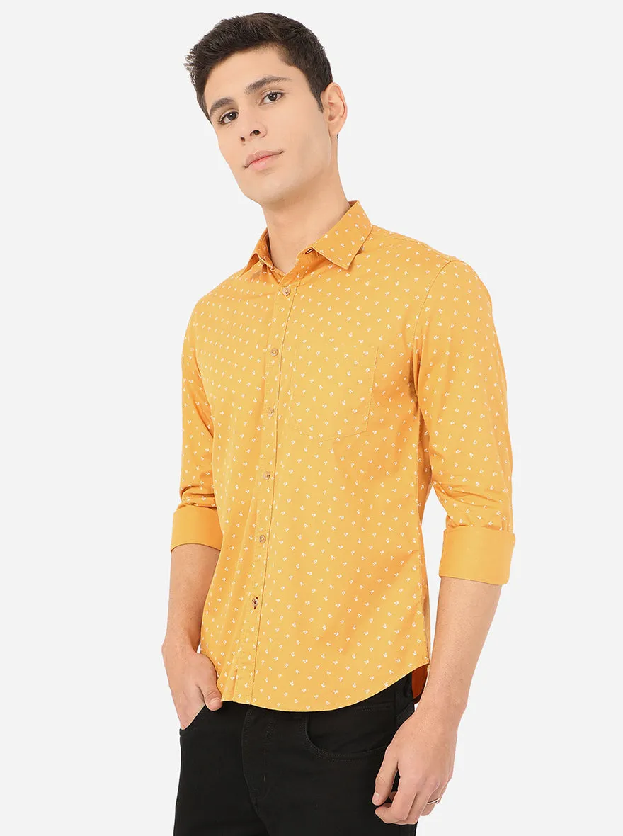 Sunflower Yellow Printed Slim Fit Semi Casual Shirt | Greenfibre