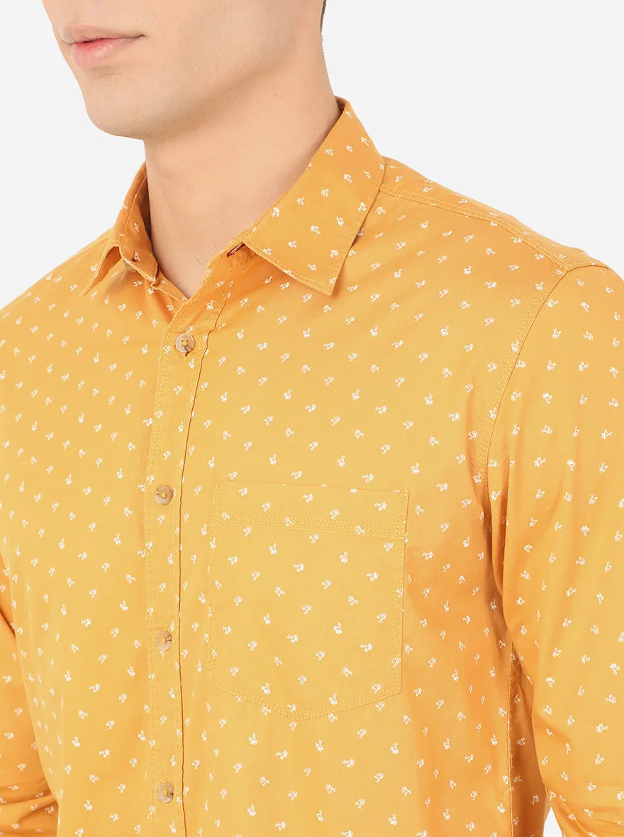 Sunflower Yellow Printed Slim Fit Semi Casual Shirt | Greenfibre