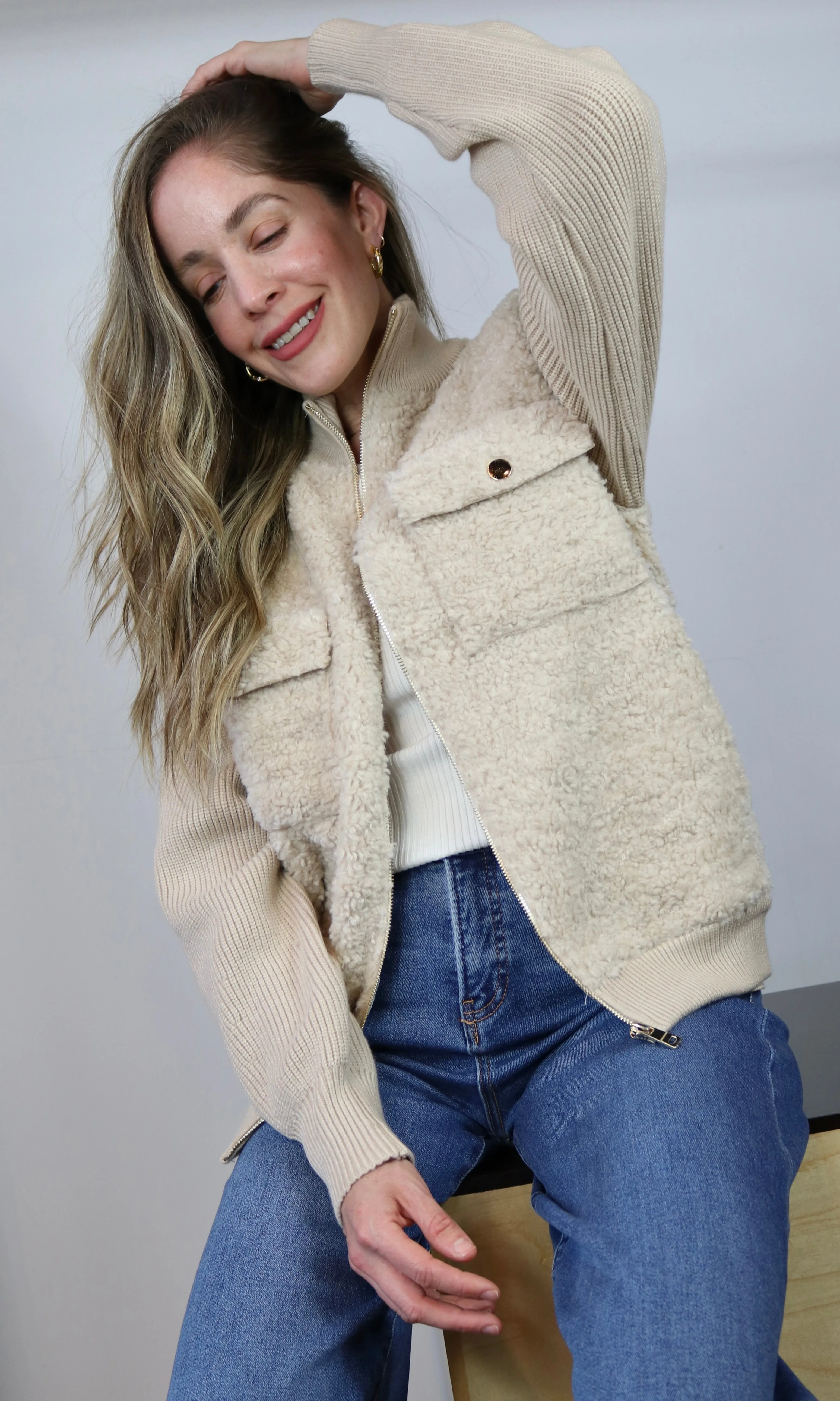 Sweater Sleeve Sherpa Jacket