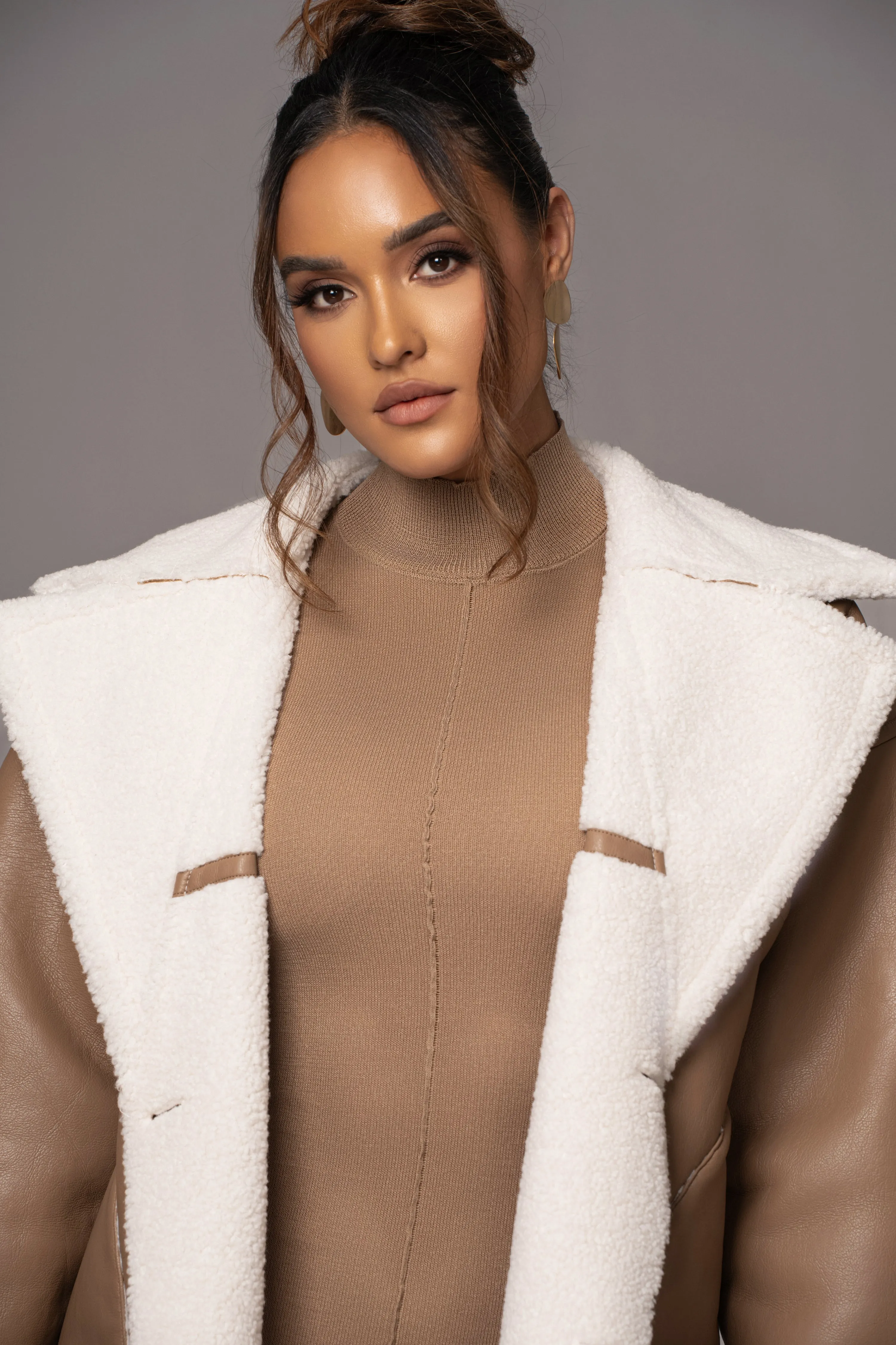 Tan Never Settle Reversible Teddy Jacket