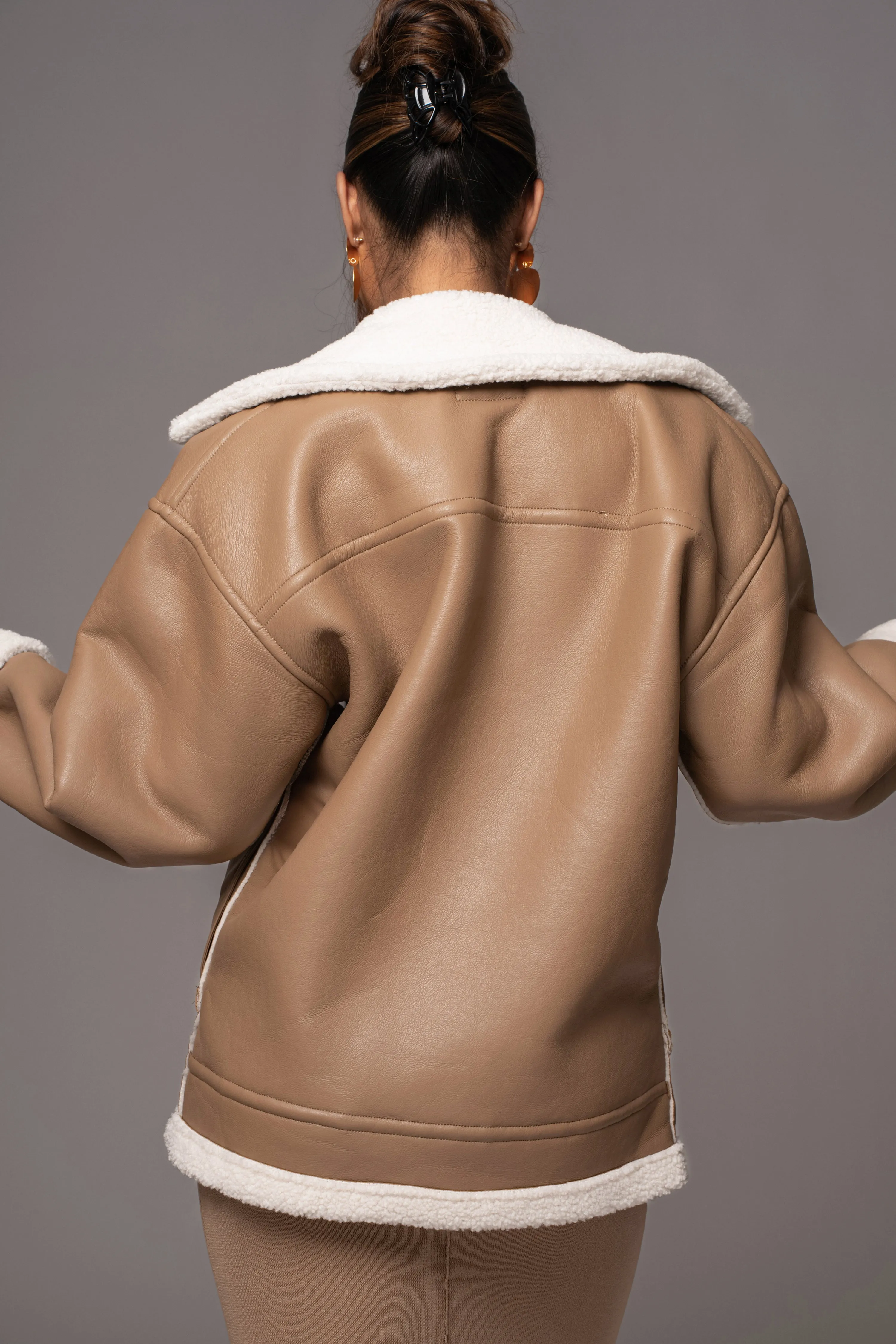 Tan Never Settle Reversible Teddy Jacket