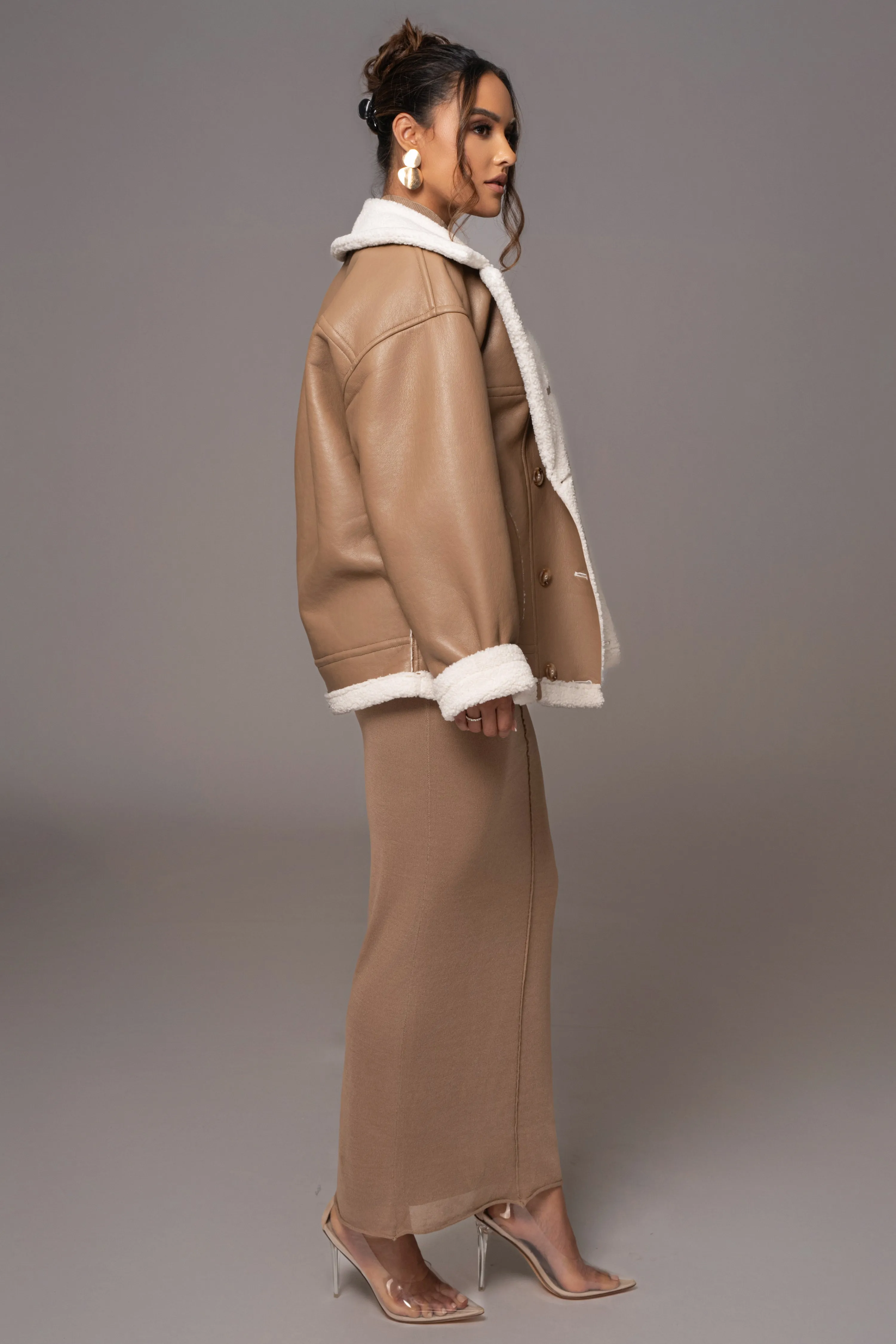 Tan Never Settle Reversible Teddy Jacket