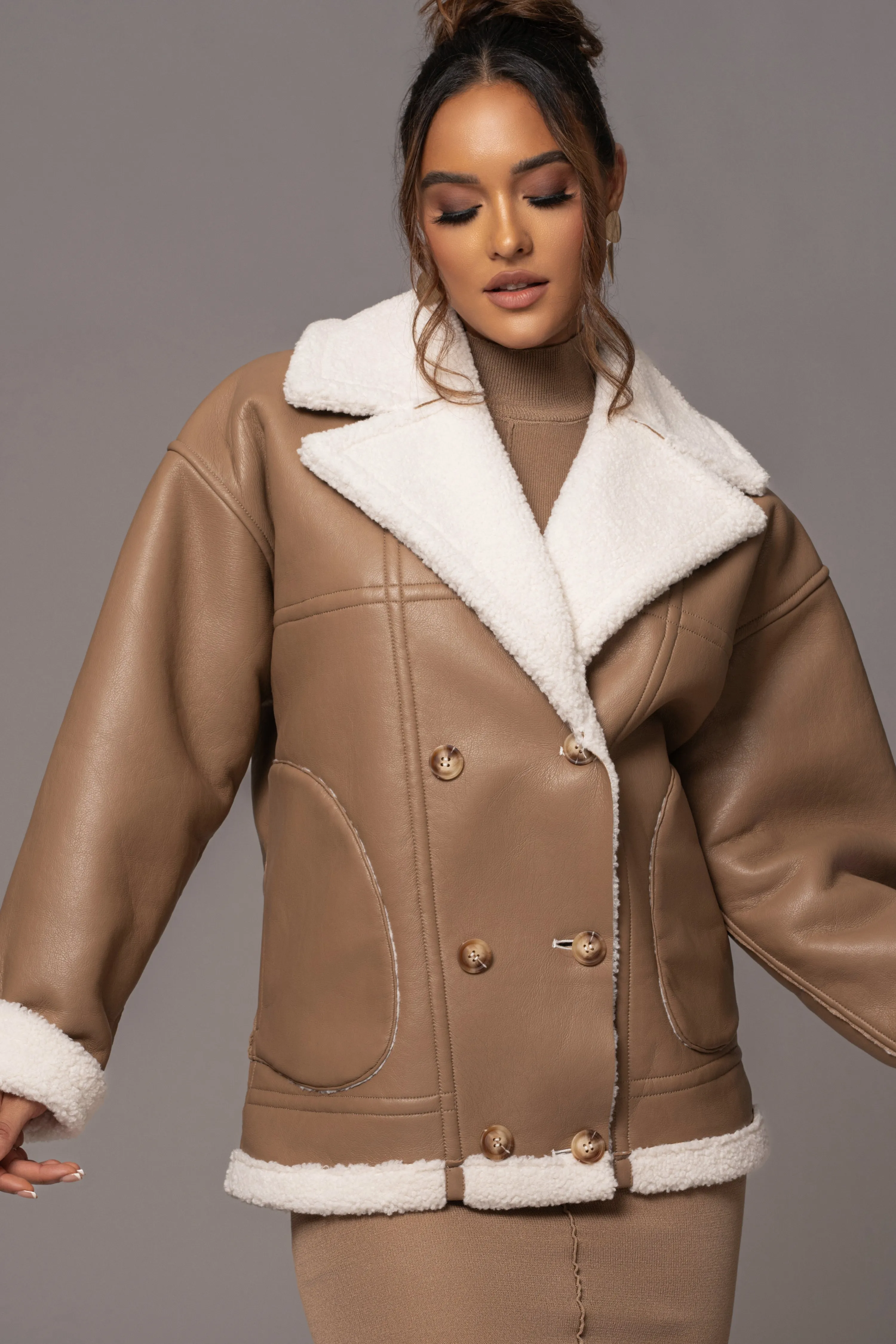 Tan Never Settle Reversible Teddy Jacket