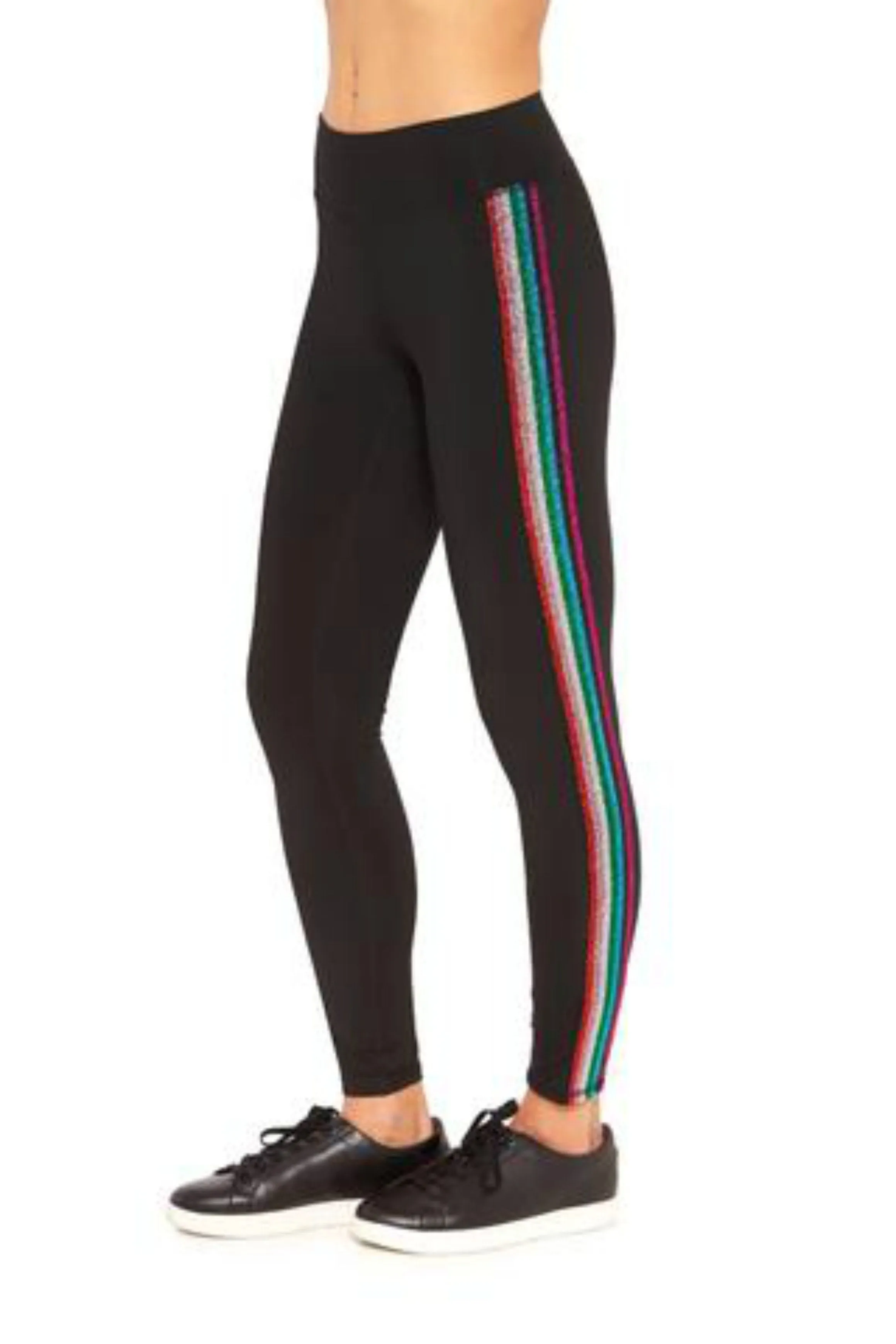 Terez Girls Metallic Rainbow Stripe Leggings