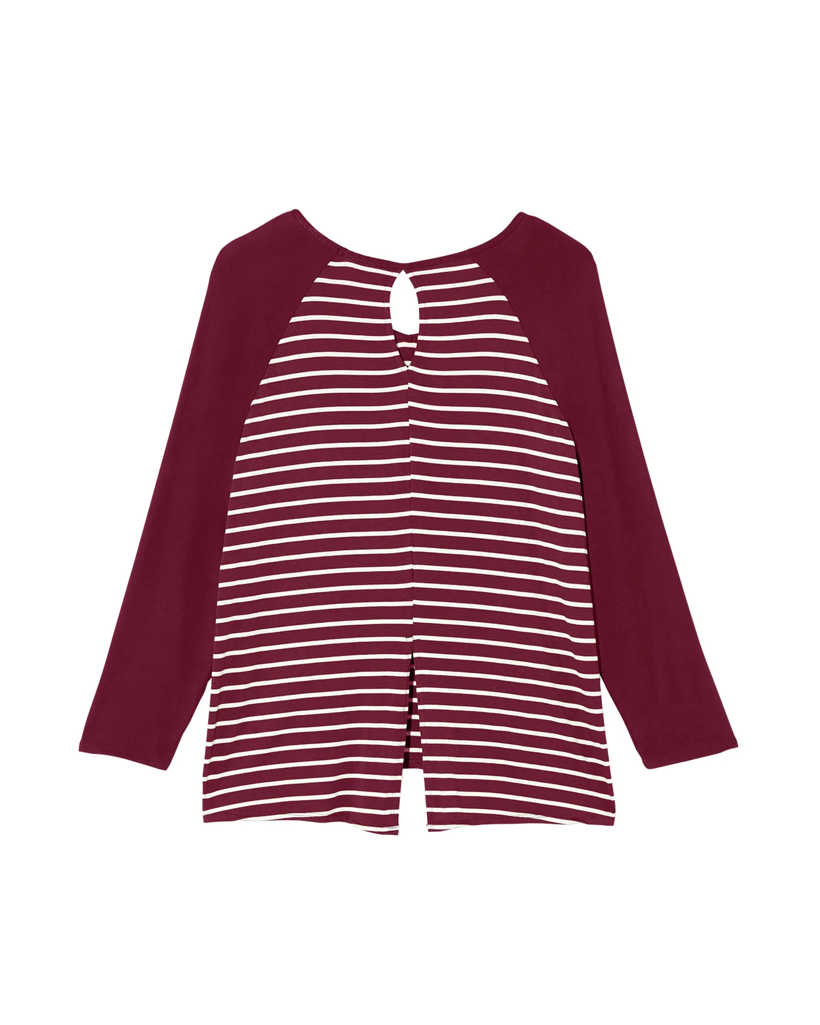 Tessie Long Sleeve Contrast Split Back Tee | Burgundy / Ivory